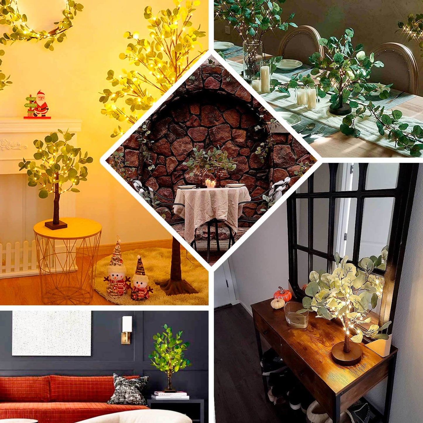 50 LED Lighted Artificial Tree Eucalyptus Plant Design Green Warm White - Battery Operated Table Accent 17"