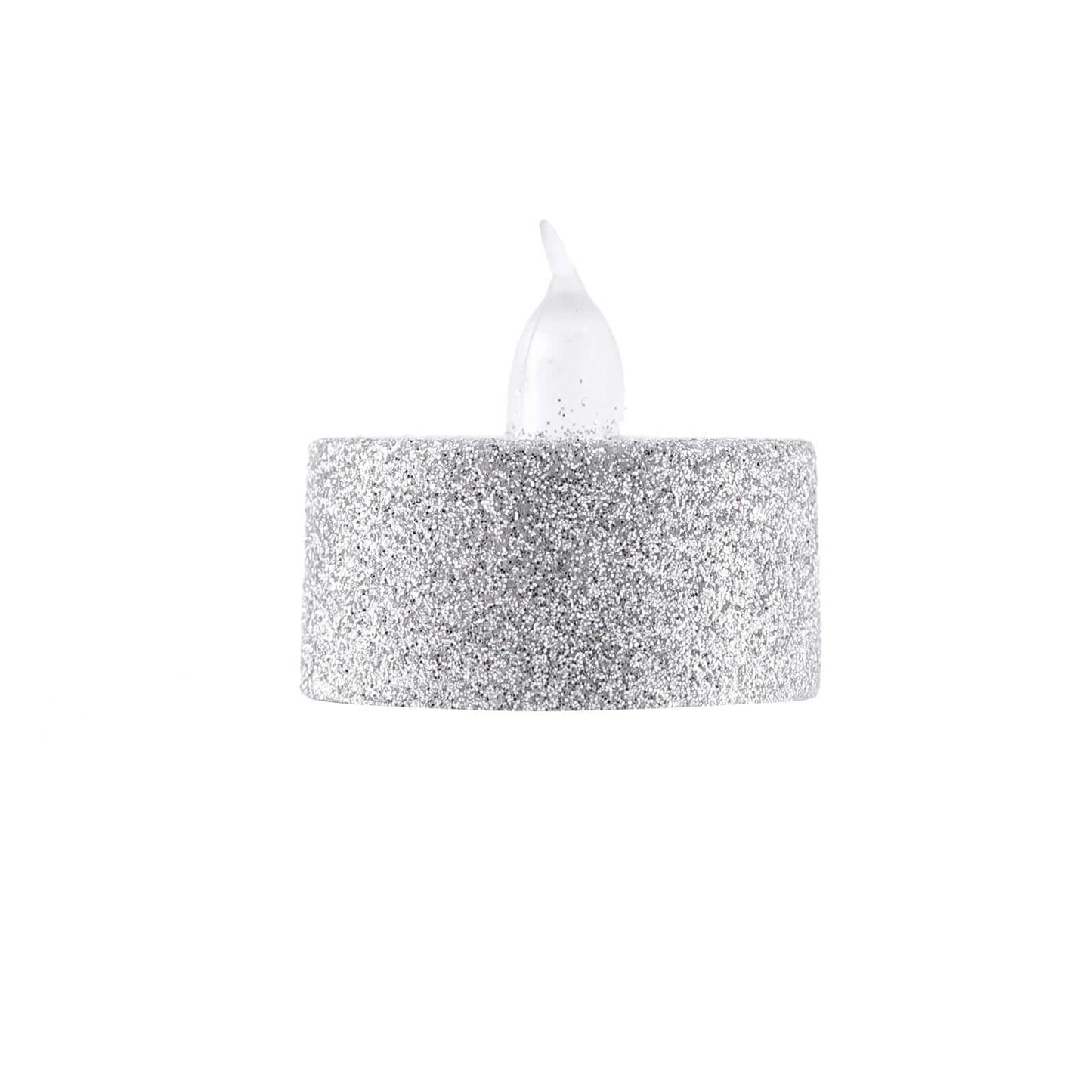 12-Pack LED Tealight Candles Glitter Silver Design - Flameless Battery Operated Tea Lights