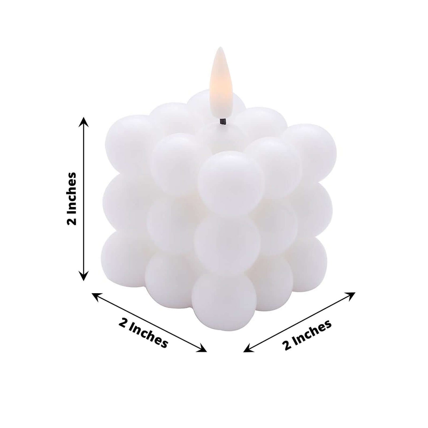 2-Pack LED Flameless Cube Candles Flickering Warm White/White - Battery Operated Bubble Design 2"