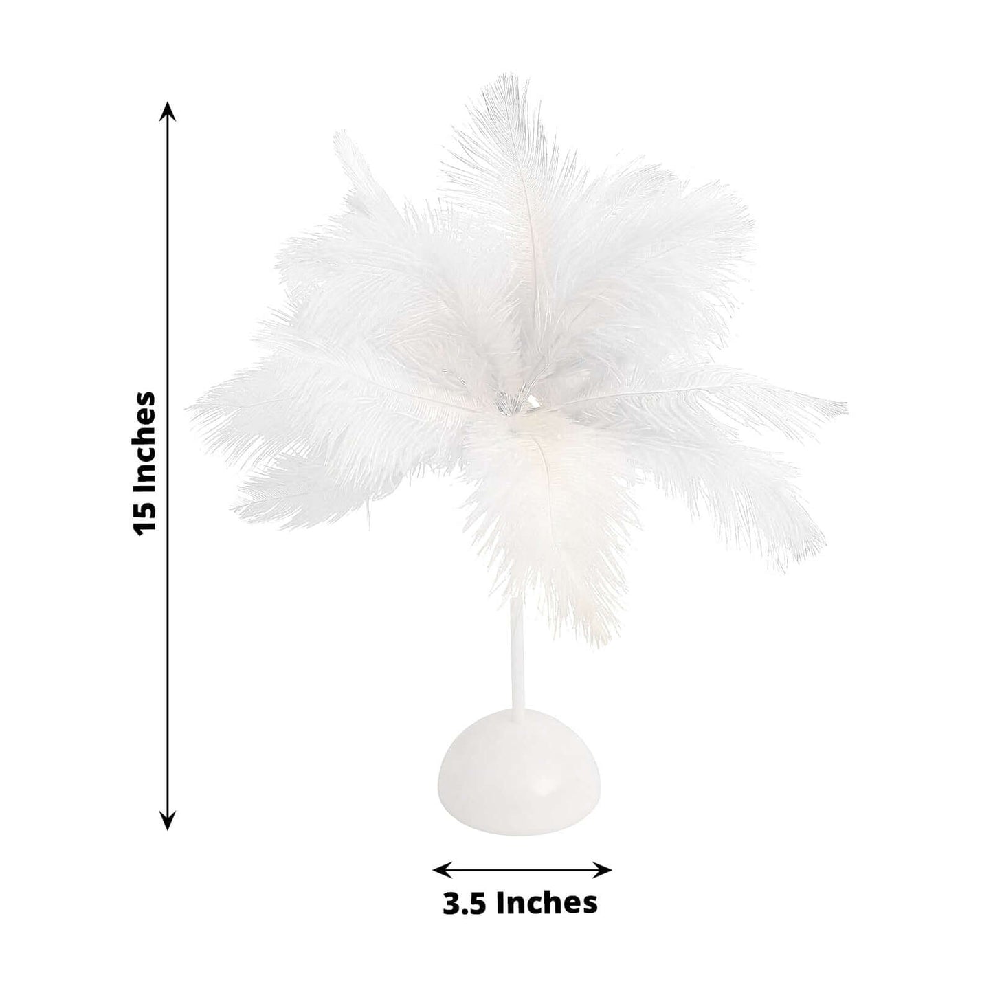 Table Lamp Ostrich Feather Design White LED Battery Operated - Cordless Wedding Centerpiece 15"