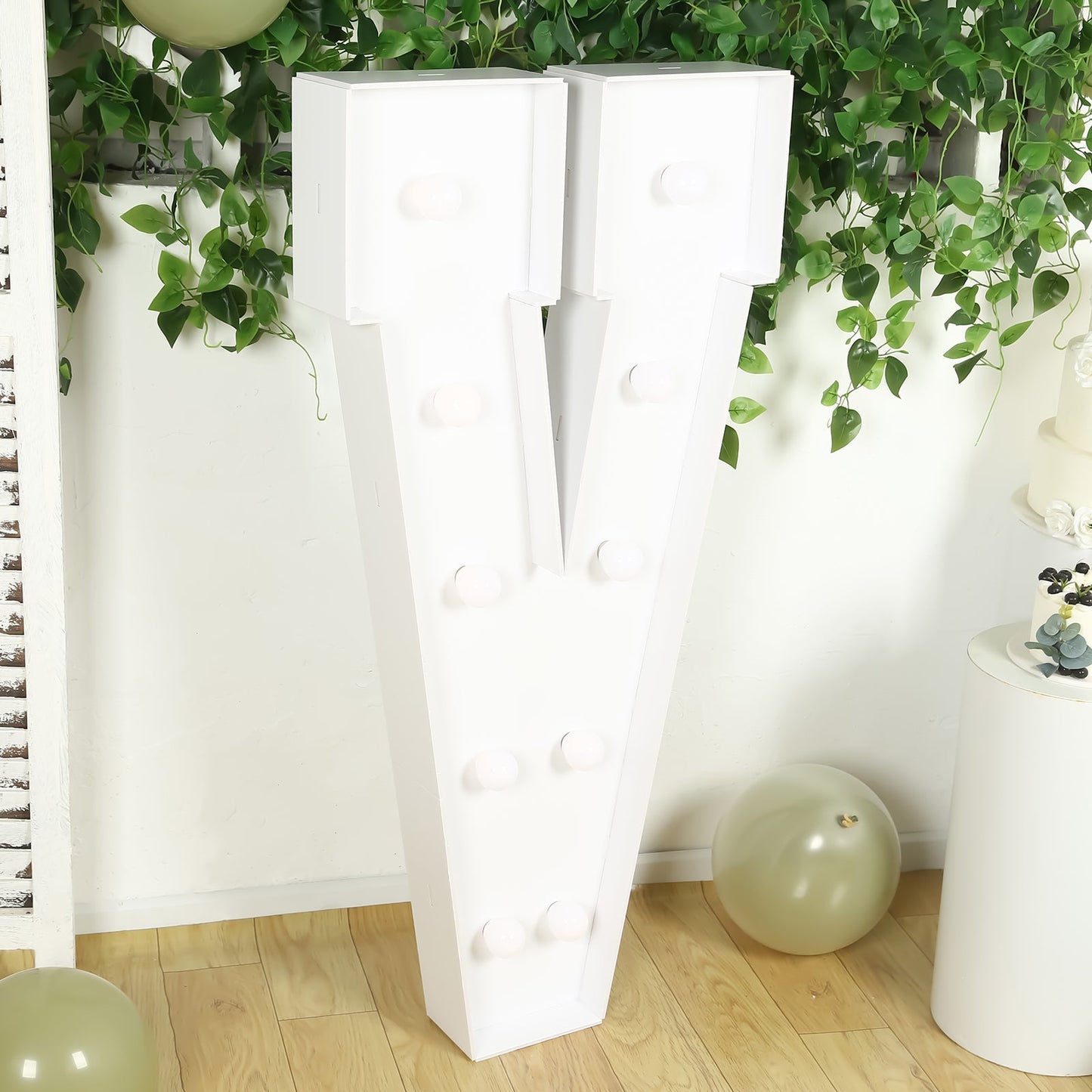 Giant LED Marquee Light Up Letter "V", White 4ft Pre-Cut Foam Board with 10 Warm White Battery Operated LEDs, Glue Gun and Sticks