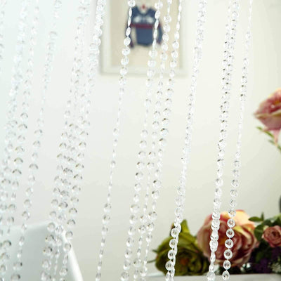 8ft Crystal Diamond Beaded Curtain with Plastic Rod and Adjustable Hooks
