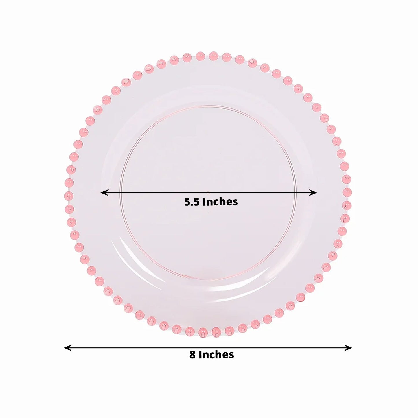 10-Pack Transparent Blush Plastic Dessert Plates â€“ 8" Round with Beaded Rim, Disposable for Parties & Events
