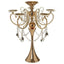 Metal Candelabra 5 Arm Design Gold with Hanging Crystal Drops - Table Centerpiece for Events 27"