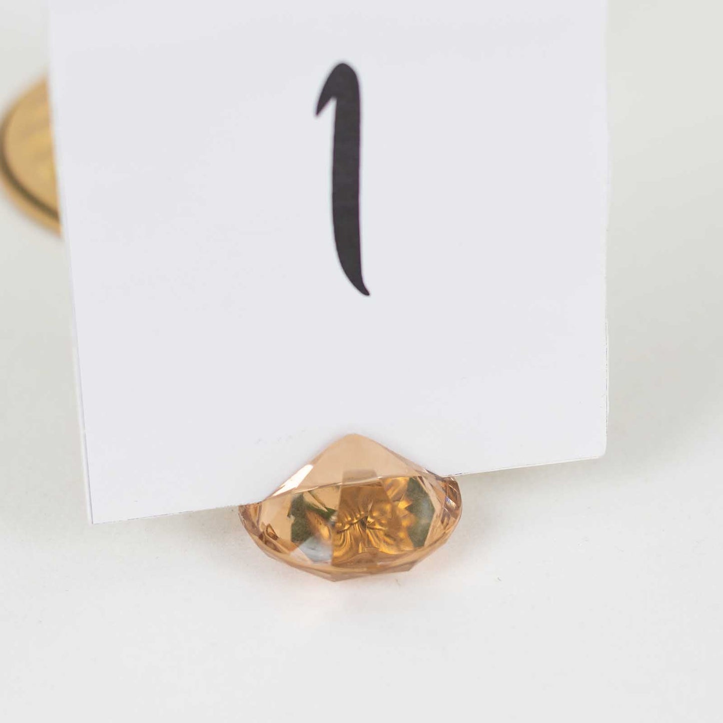 10-Pack Plastic Card Holder Stands Diamond Shaped Design Amber Crystal - Wedding Table Place Card Decorations 1.75"