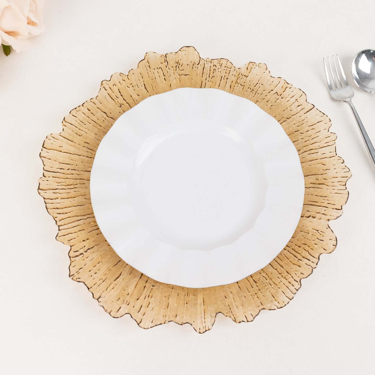 6-Pack Acrylic Plastic Round Charger Plates 13" in Amber Gold with Reef Design, Dinner Charger Tableware