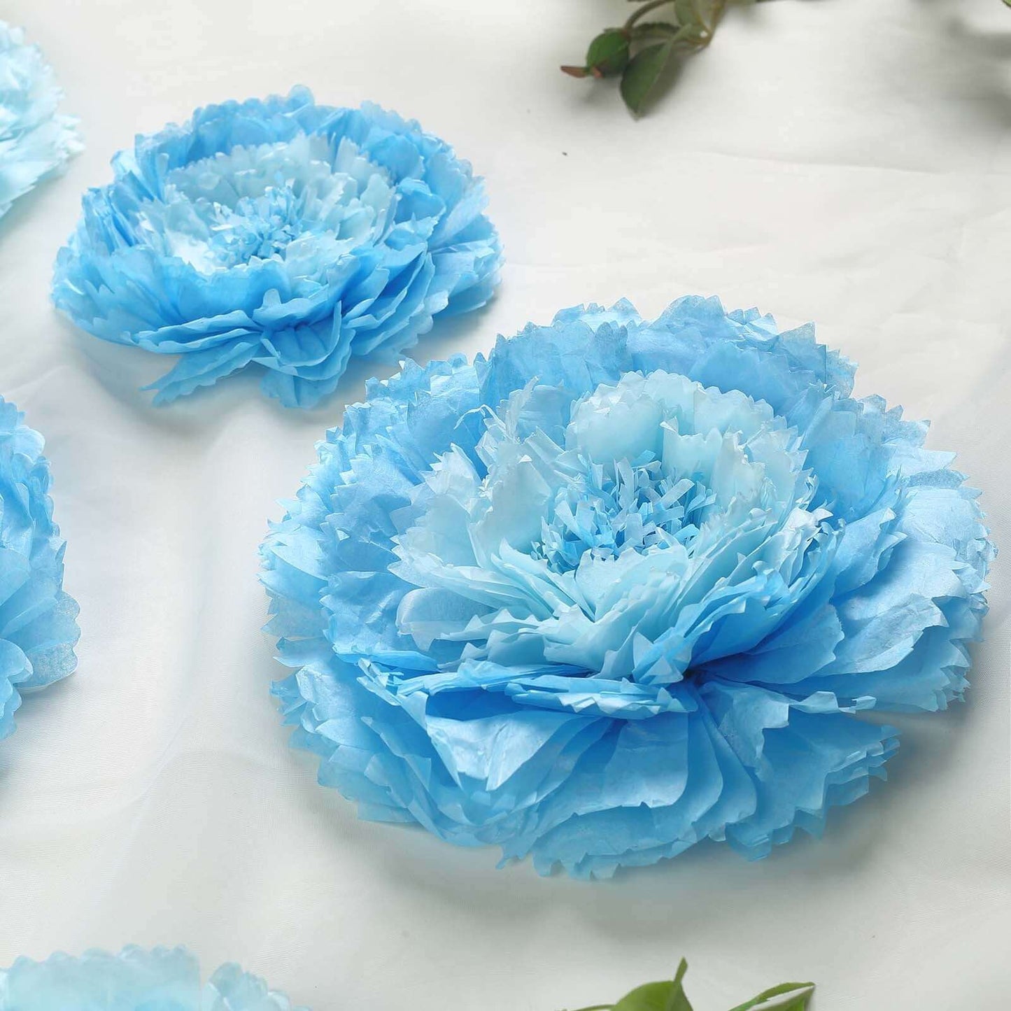 Set of 6 Aqua Blue Giant Carnation 3D Paper Flowers Wall Decor - 12",16",20"