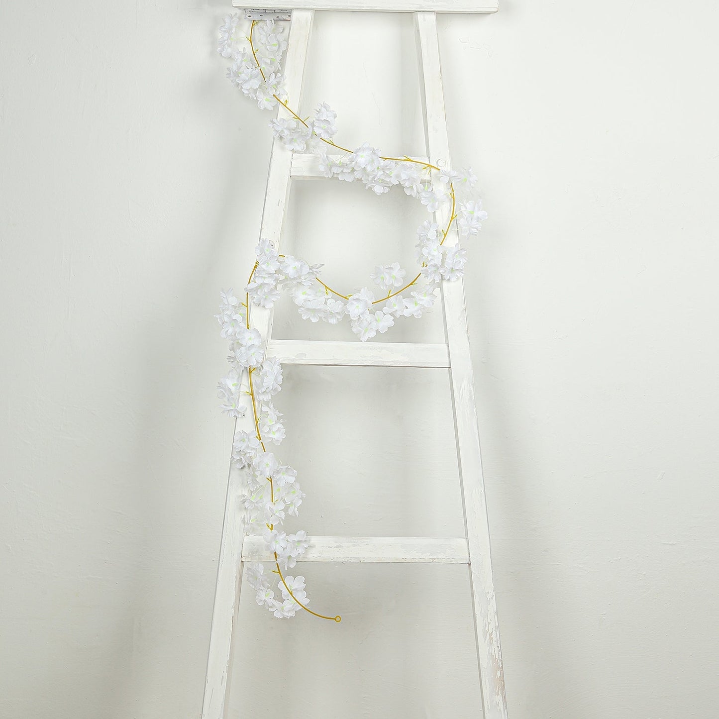 5 Pack White Artificial Cherry Blossom Floral Garland, 6ft Silk Flower Hanging Vines