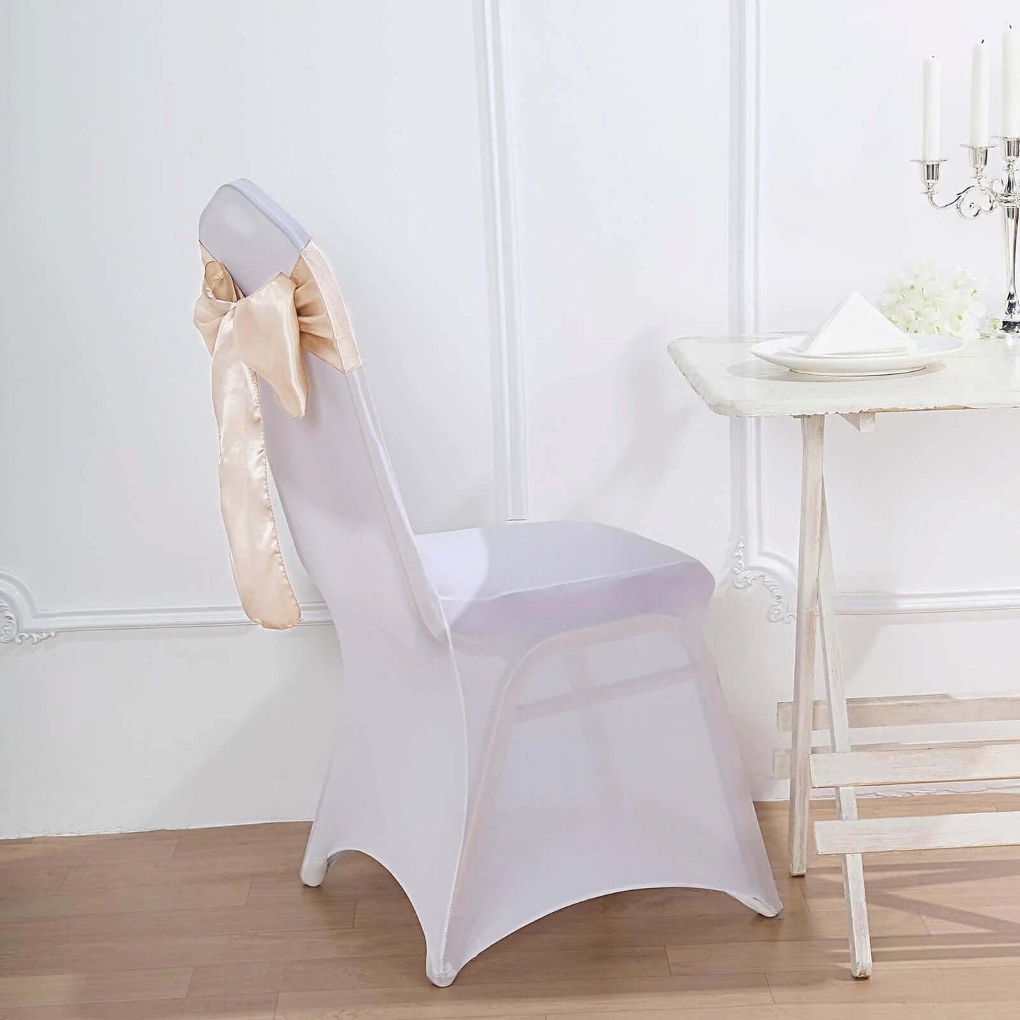 5 Pack Satin Chair Sashes Beige - Durable Chair Bows with Shiny Finish 6"x106"