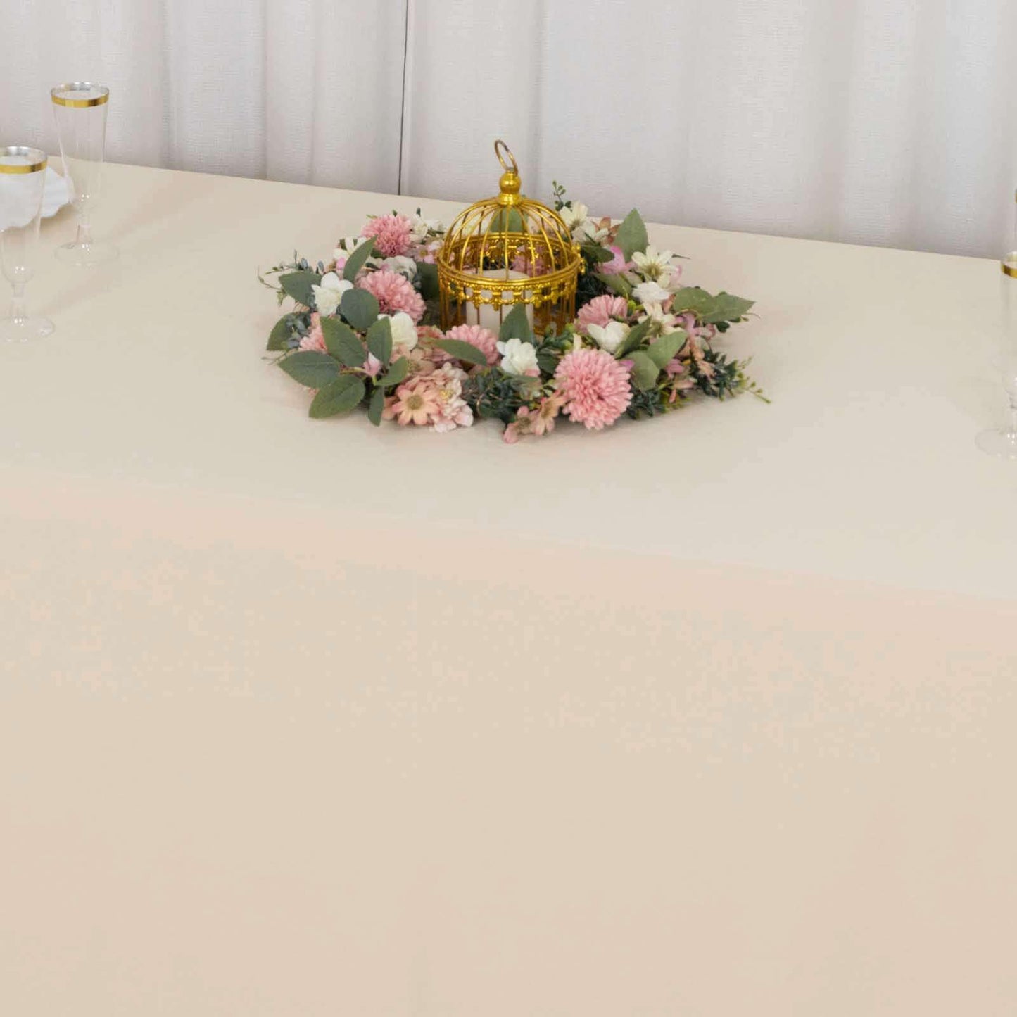 Scuba Rectangular 90"x132" Tablecloth Beige - Wrinkle Free, Stain Resistant & Seamless Table Cover