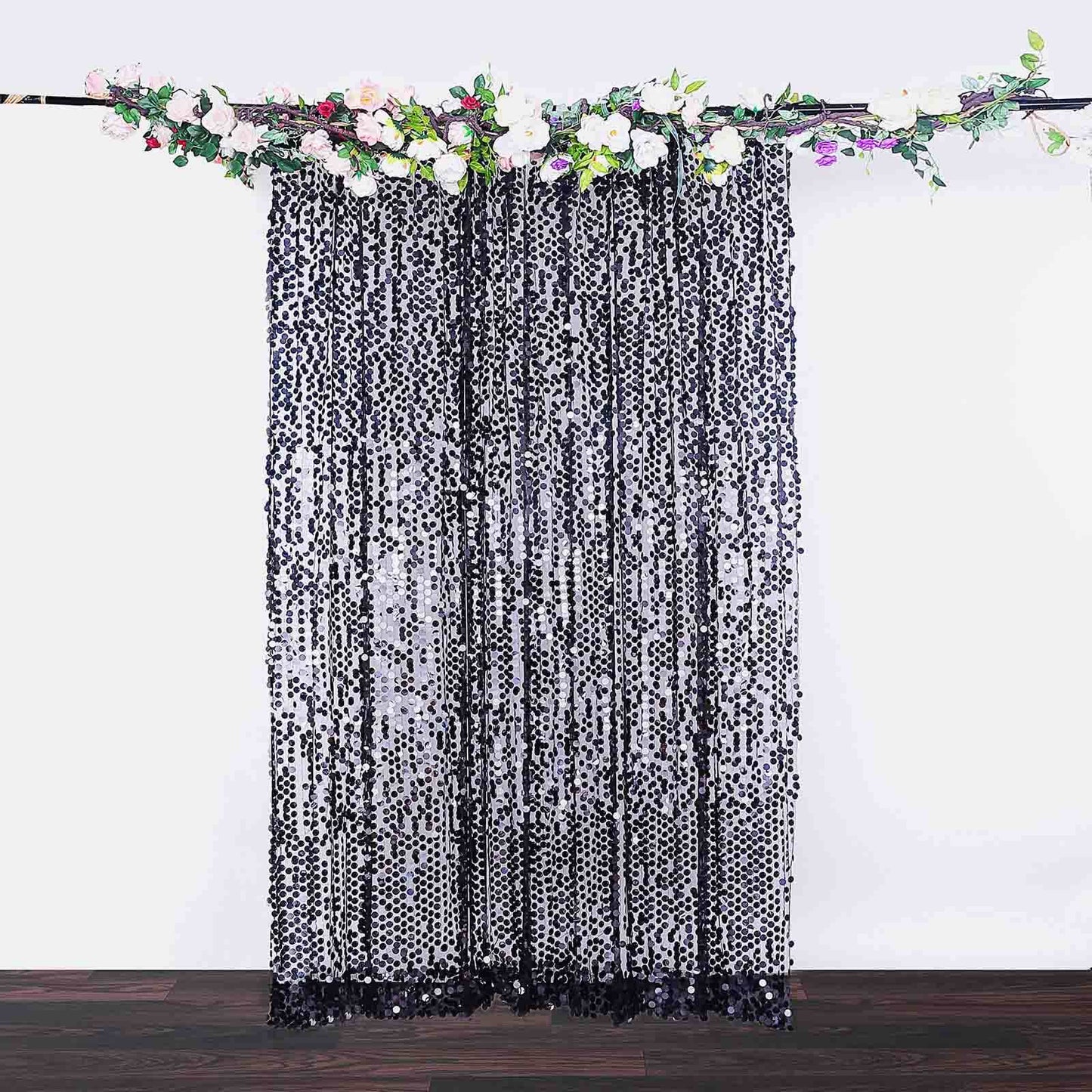 8ftx8ft Black Big Payette Sequin Event Curtain Drapes, Backdrop Event Panel