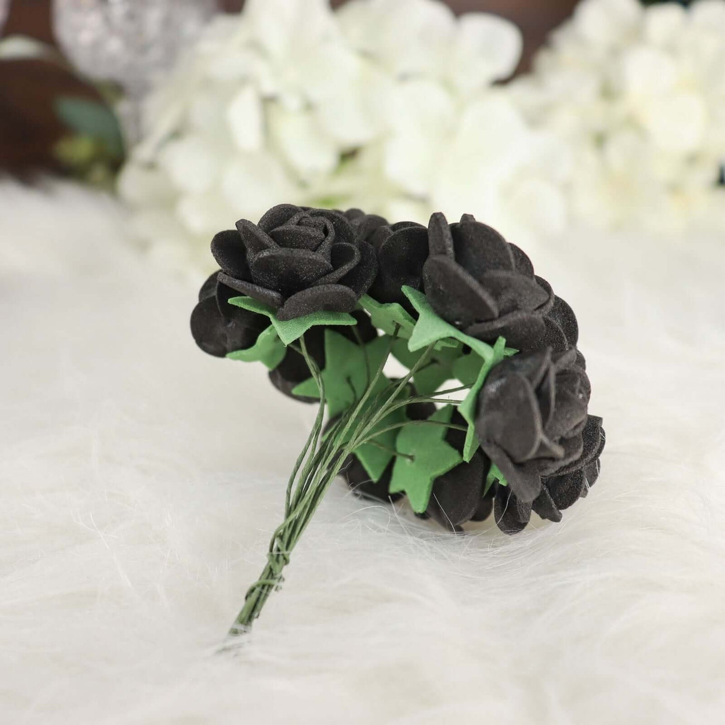 48 Roses 1" Black Real Touch Artificial DIY Foam Rose Flowers With Stem, Craft Rose Buds