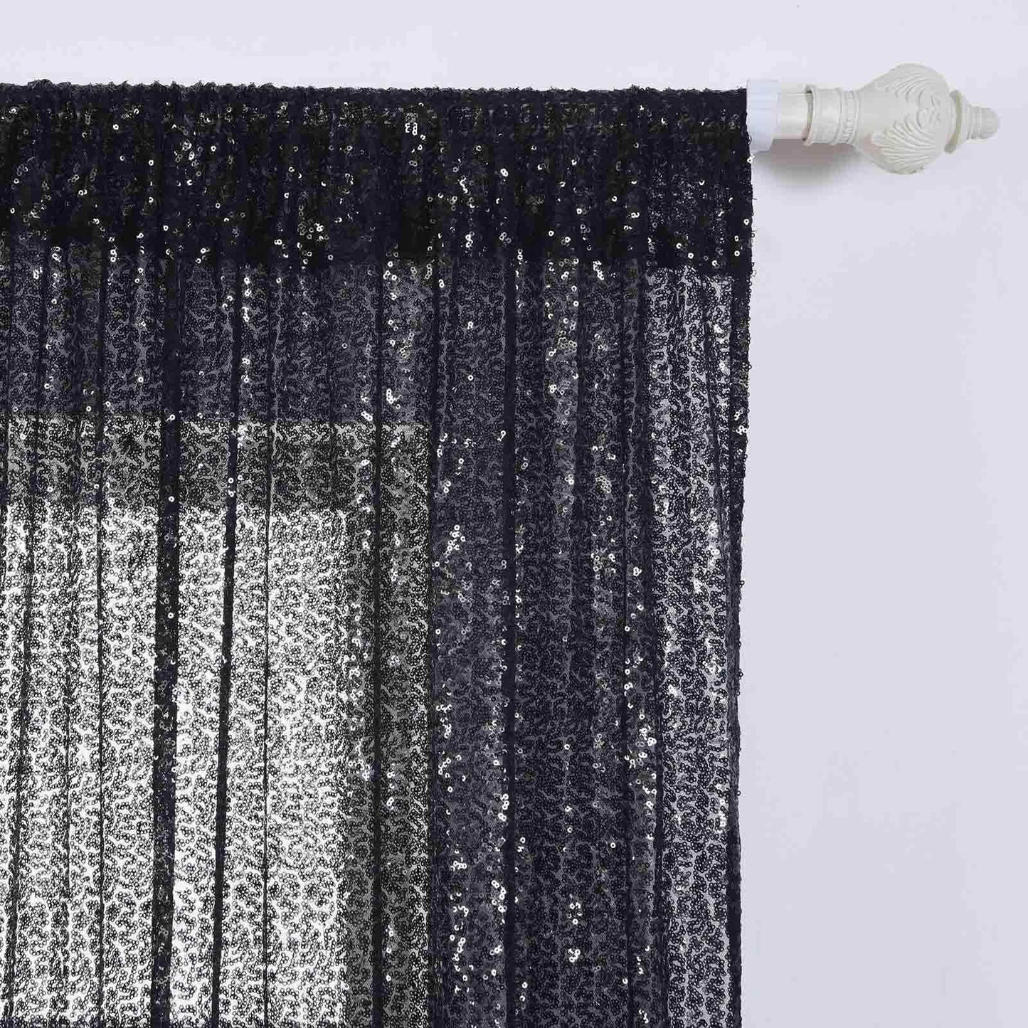 2 Pack Black Sequin Curtains With Rod Pocket Window Treatment Panels - 52"x64"