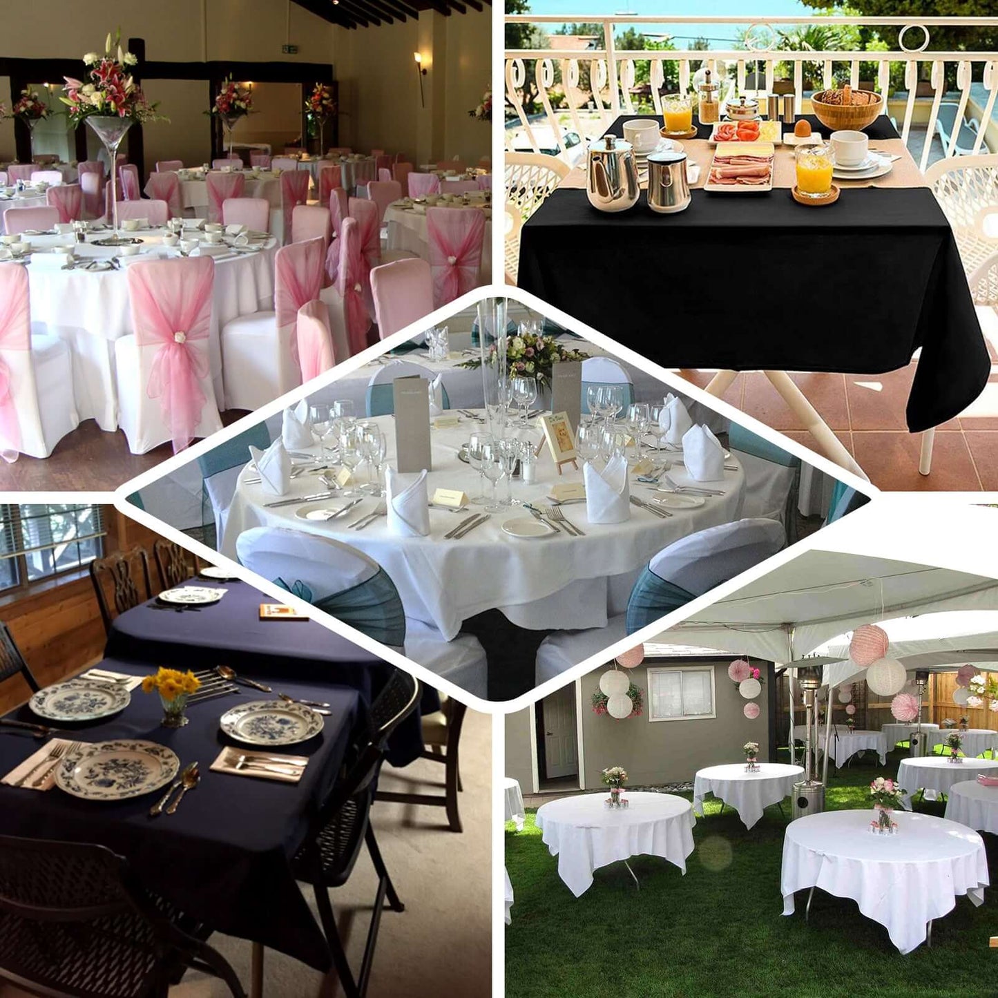 Polyester 90"x90" Table Overlay Square Tablecloth Black - Wrinkle-Resistant & Durable Table Cover for Events