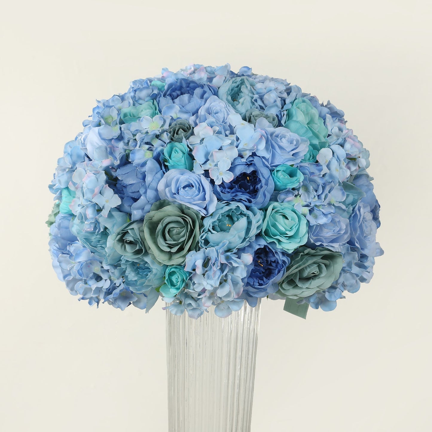 Pre-Arranged Silk Rose Wedding Centerpiece, Blue Artificial Rose Flower Balls Arrangement Table Decor - 20"