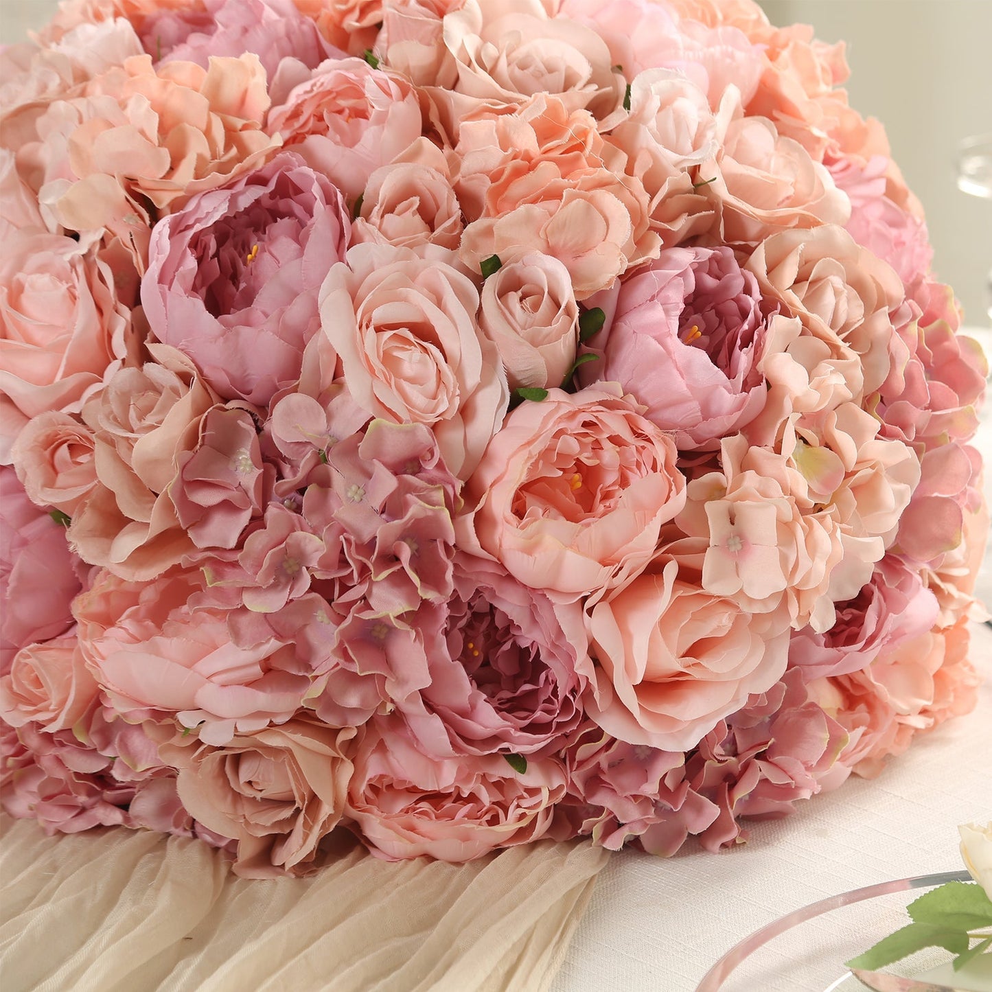 Pre-Arranged Silk Rose Wedding Centerpiece, Blush Artificial Rose Flower Balls Arrangement Table Decor - 20"