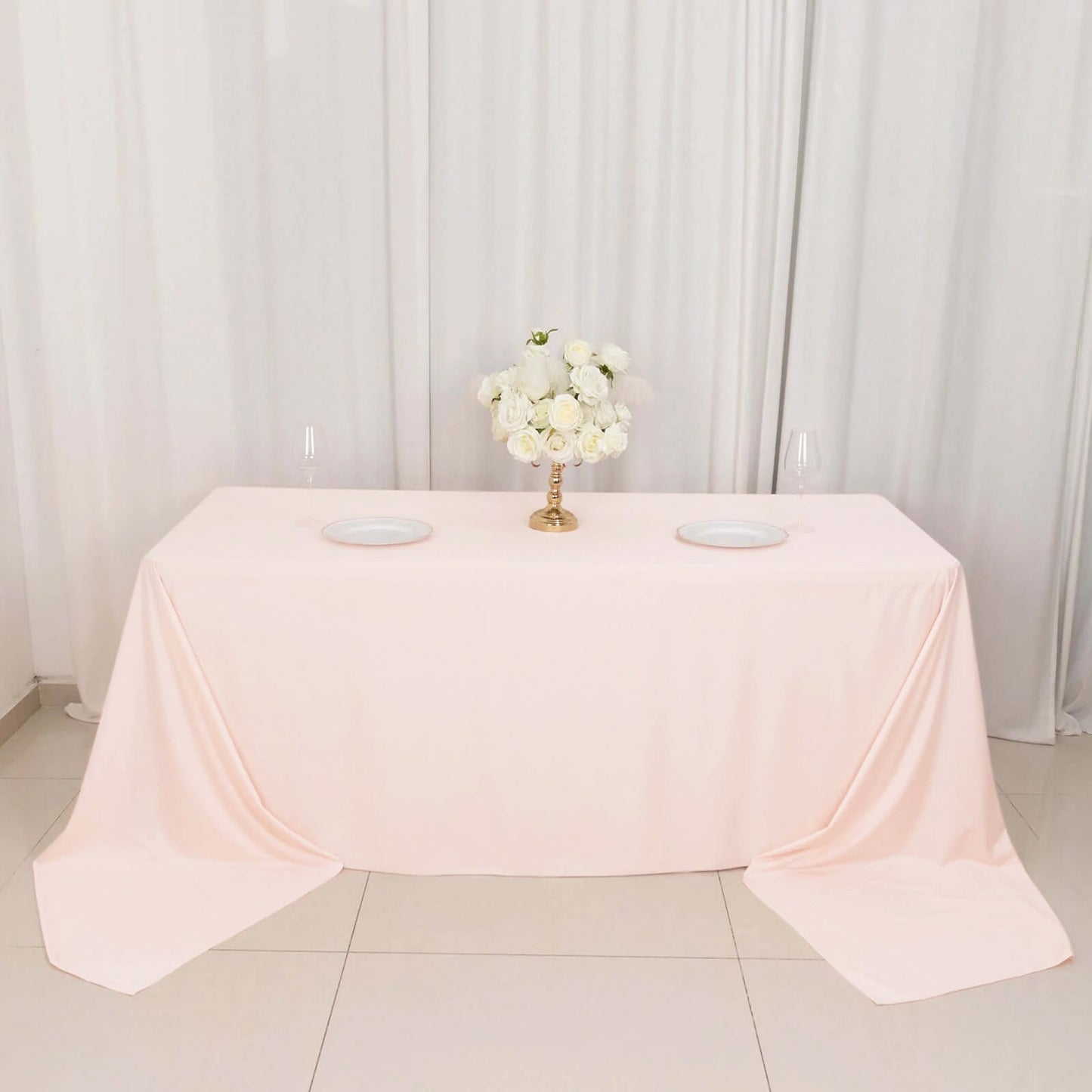 Scuba Rectangular 90"x156" Tablecloth Blush - Wrinkle Free, Stain Resistant & Seamless Table Cover