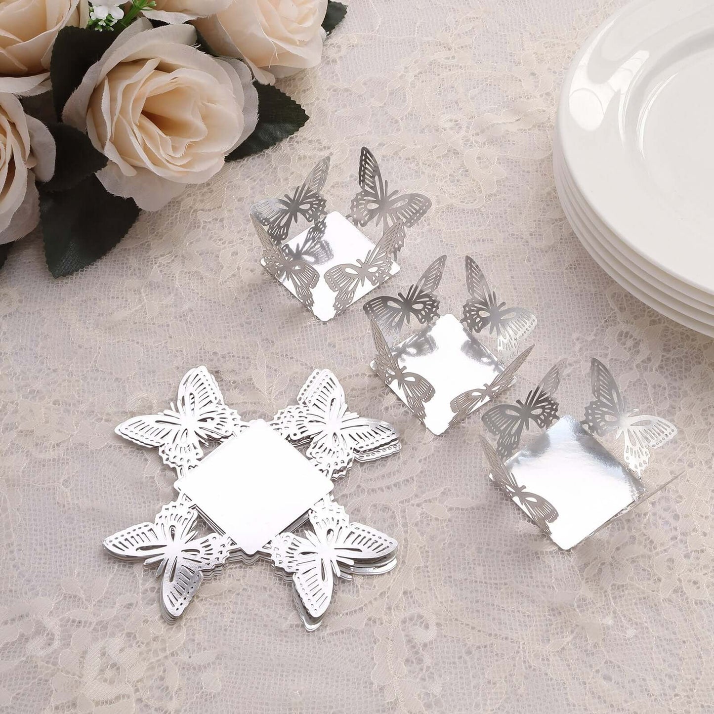 50-Pack Mini Paper Truffle Cup Liners Butterfly Square Design Metallic Silver - 225GSM Cupcake Tray Wrappers 4"