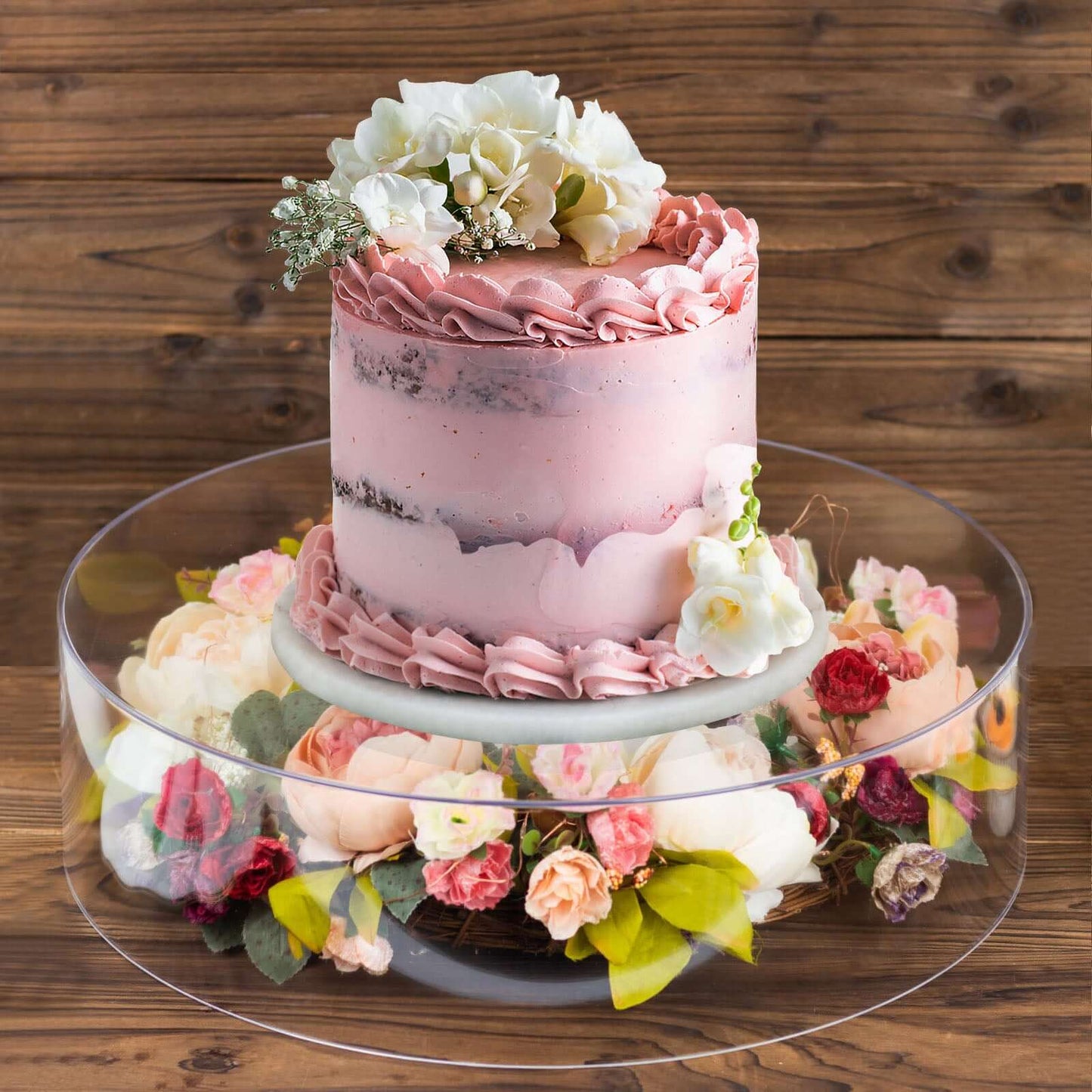 Acrylic Cake Stand Display Box Transparent Clear 18" Round - Decorative Pedestal Riser for Weddings