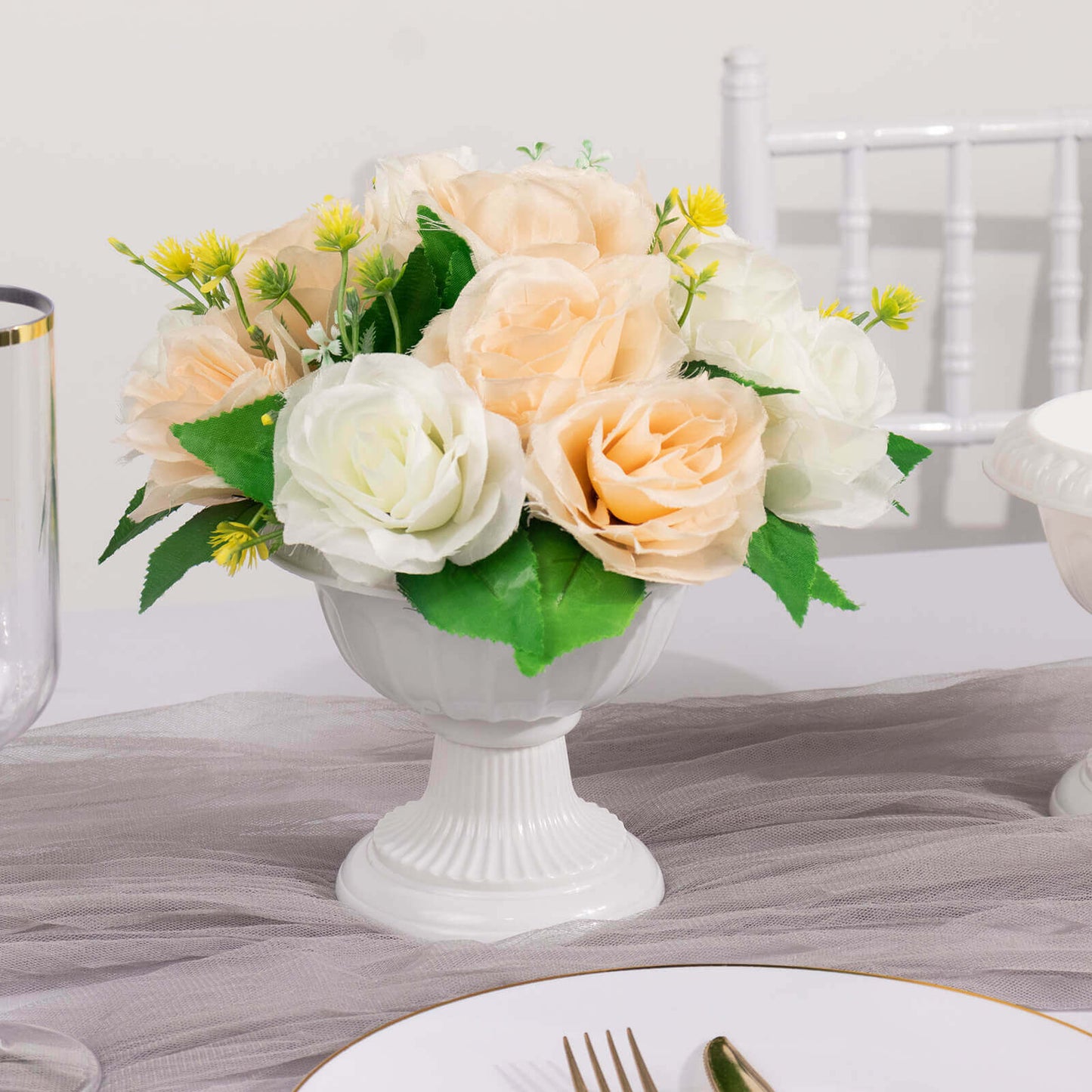 4-Pack Plastic Flower Pot Vases Roman Style White - Classic Floral Urn Planter Table Centerpieces 6"