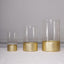 Set of 3 Glass Cylinder Vases Honeycomb Design Clear with Gold Base - Decorative Candle Holder Centerpieces 6", 8", 10"