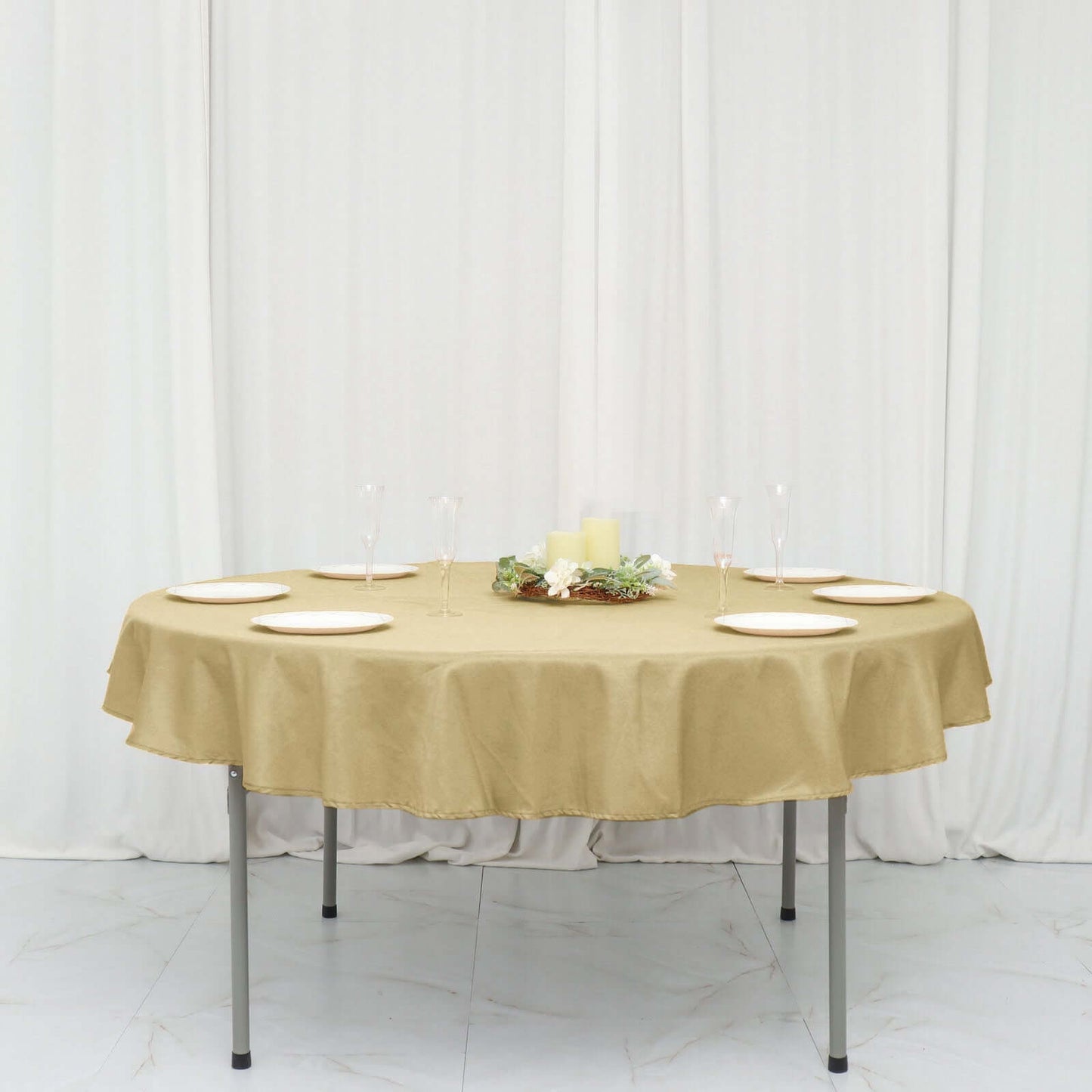 Polyester 70" Round Tablecloth Champagne - Durable & Wrinkle-Resistant Table Cover