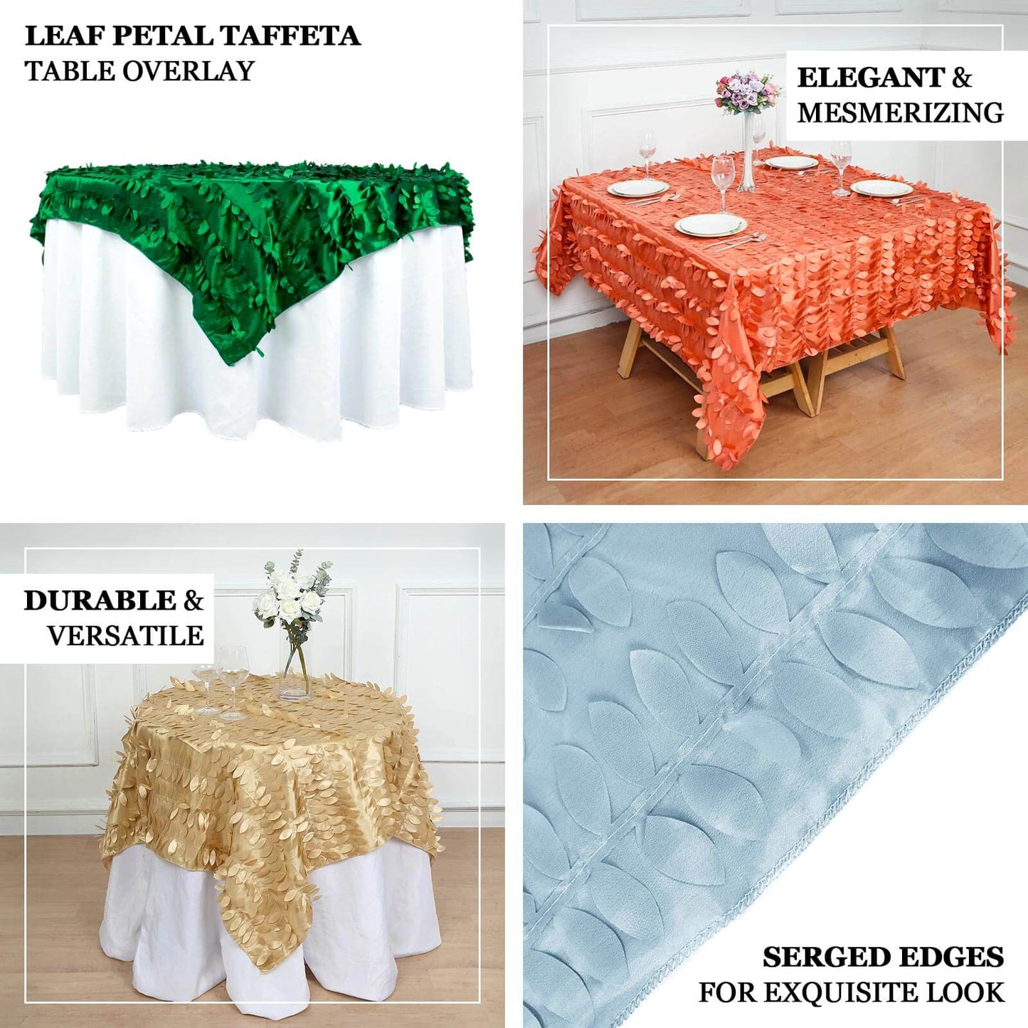 Taffeta 90"x90" Table Overlay Square Tablecloth Champagne - Leaf Petal Design for Stylish Celebrations