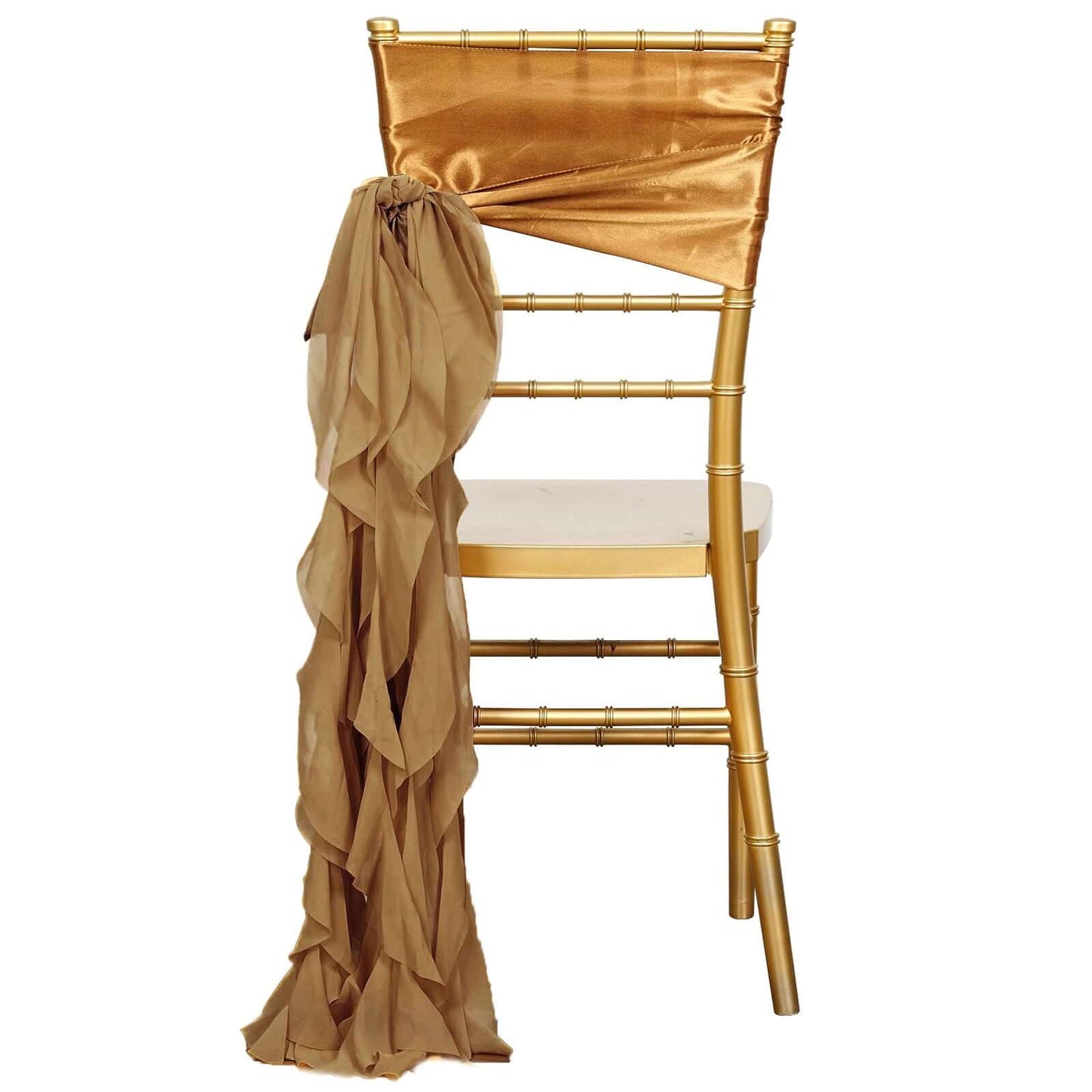 Chiffon Chair Sash with Curly Design Gold - Stylish Event Decor for Weddings & Gatherings