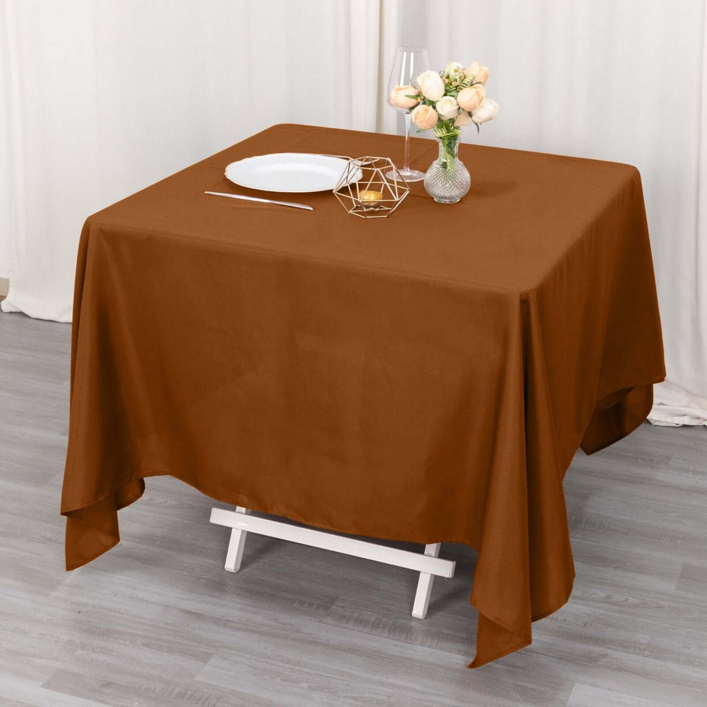 Polyester Square 70"x70" Tablecloth Cinnamon Brown - Wrinkle-Resistant & Durable Table Cover