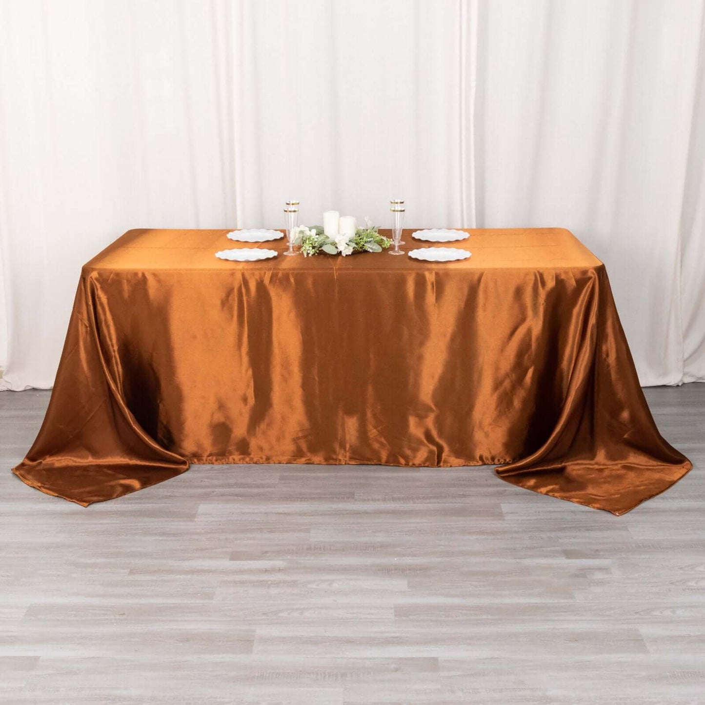Satin Rectangular 90"x132" Tablecloth Cinnamon Brown - Seamless Table Cover
