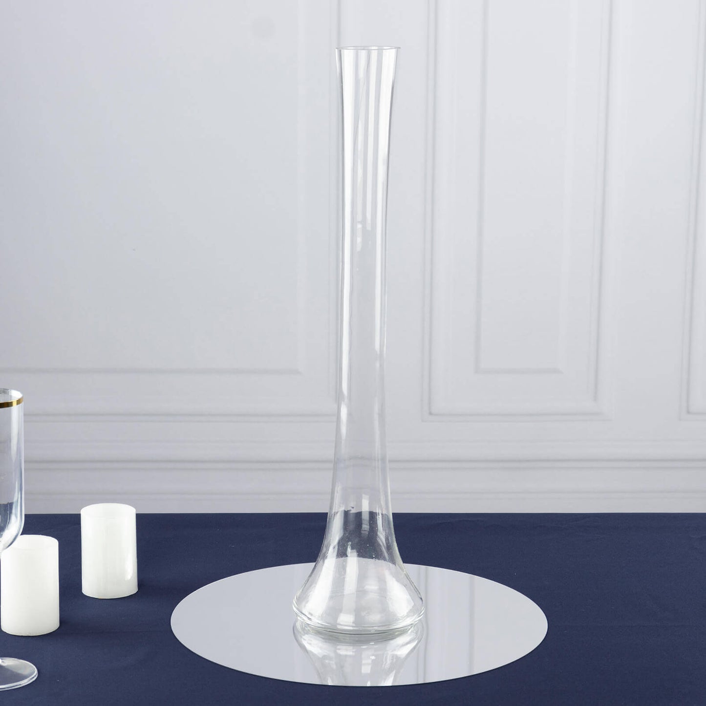 6-Pack Glass Eiffel Tower Vases Clear with Round Base - Tall Skinny Flower Bud Wedding Centerpieces 20"