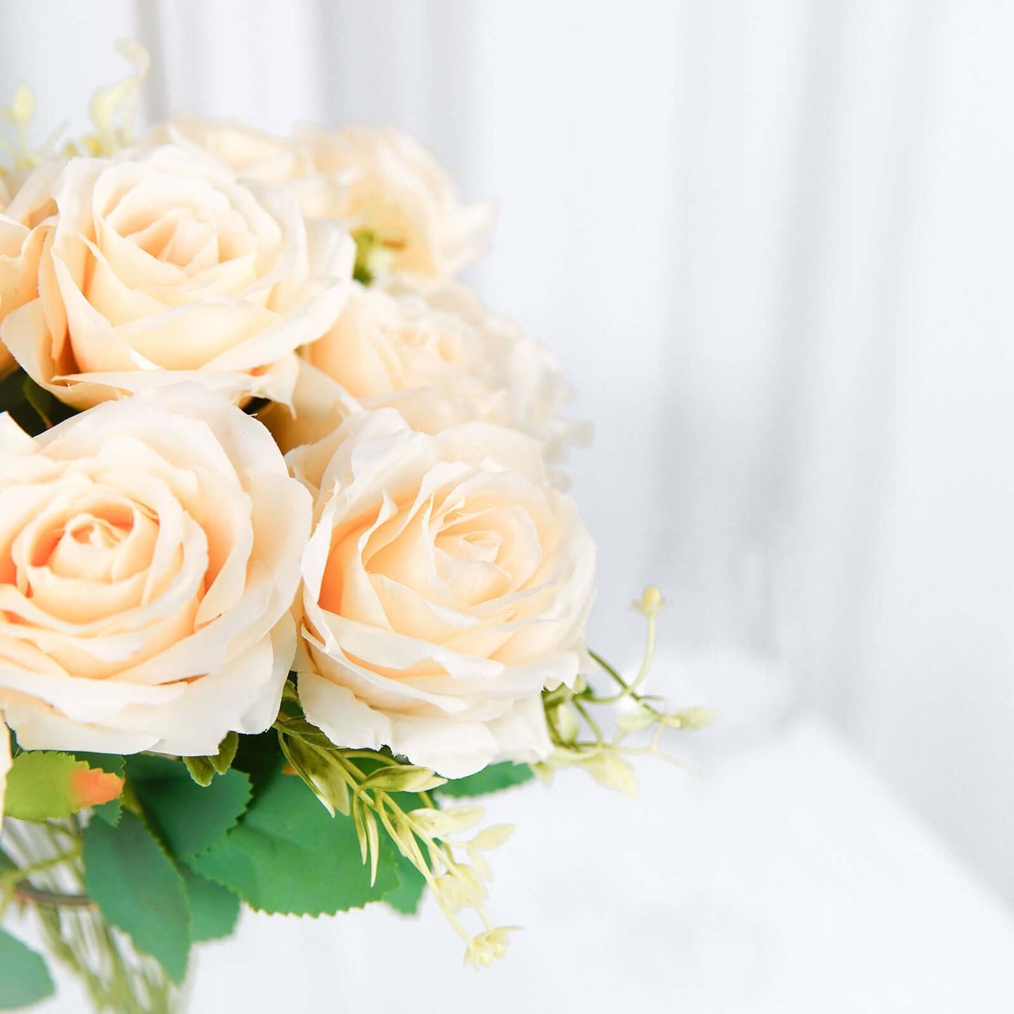 2 Bushes 18" Real Touch Cream Artificial Rose Flower Bouquet, Silk Long Stem Flower Arrangements