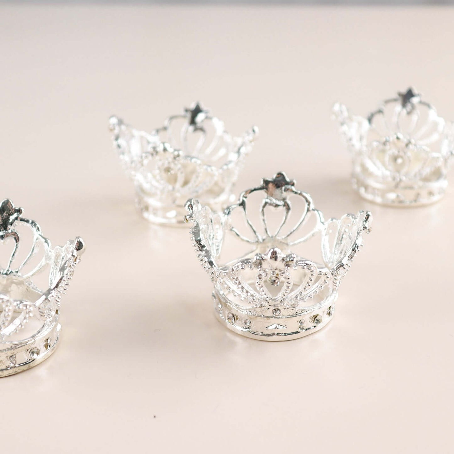 4 Pack Silver Metal Crown Rhinestone Napkin Rings, Royal Bling Napkin Holders