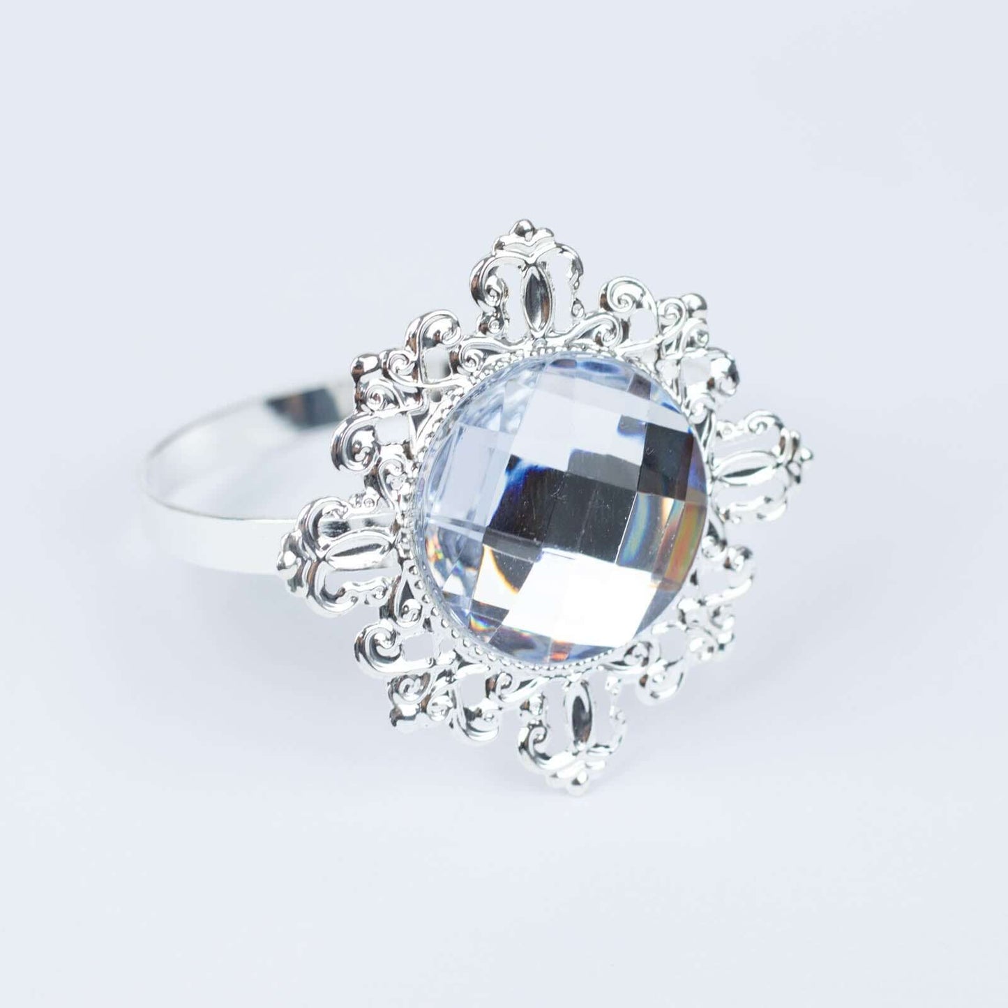 6 Pack 2" Silver Metal Clear Crystal Rhinestone Napkin Rings, Diamond Bling Napkin Holders