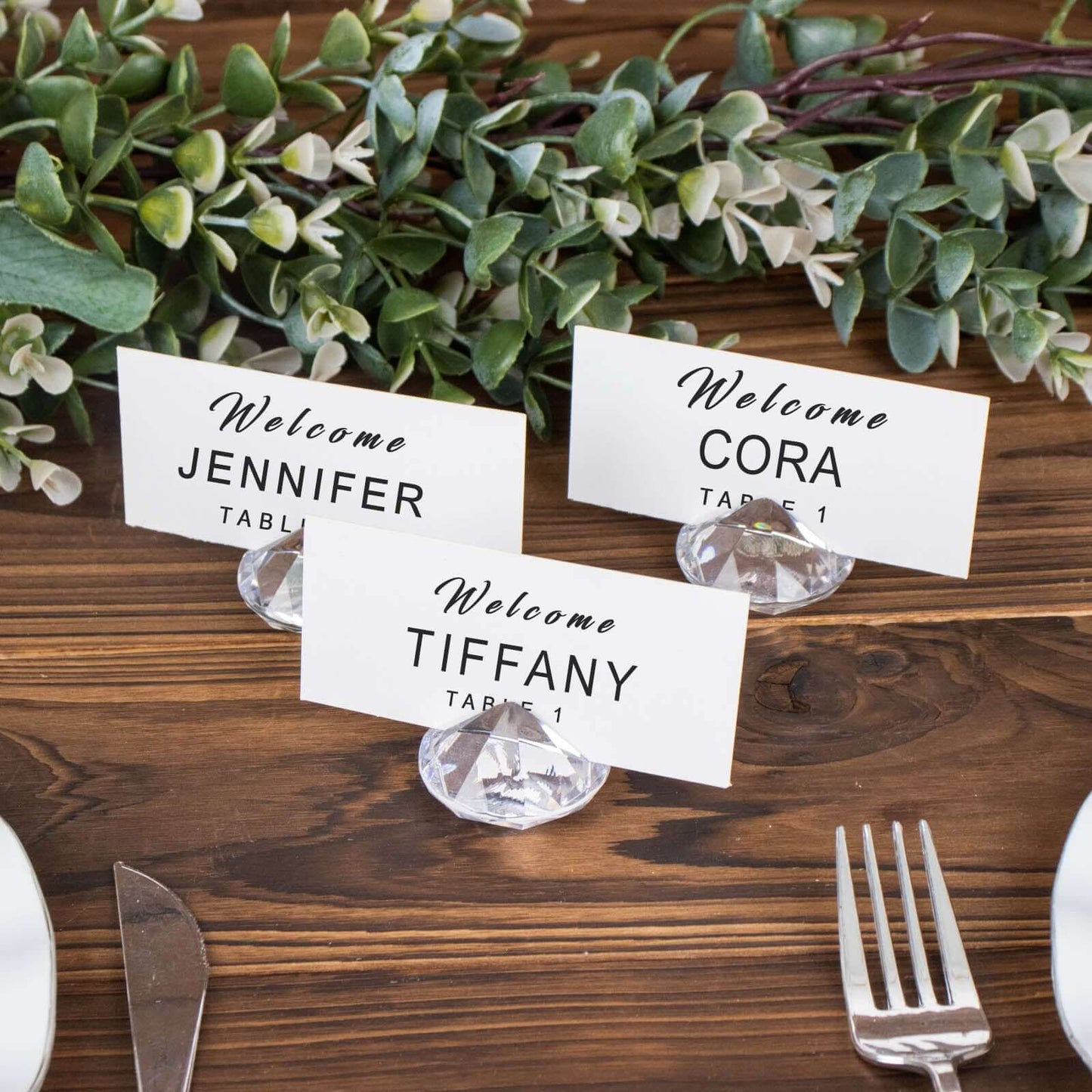 10-Pack Plastic Card Holder Stands Diamond Shaped Design Clear Crystal - Wedding Table Place Card Decorations 1.75"