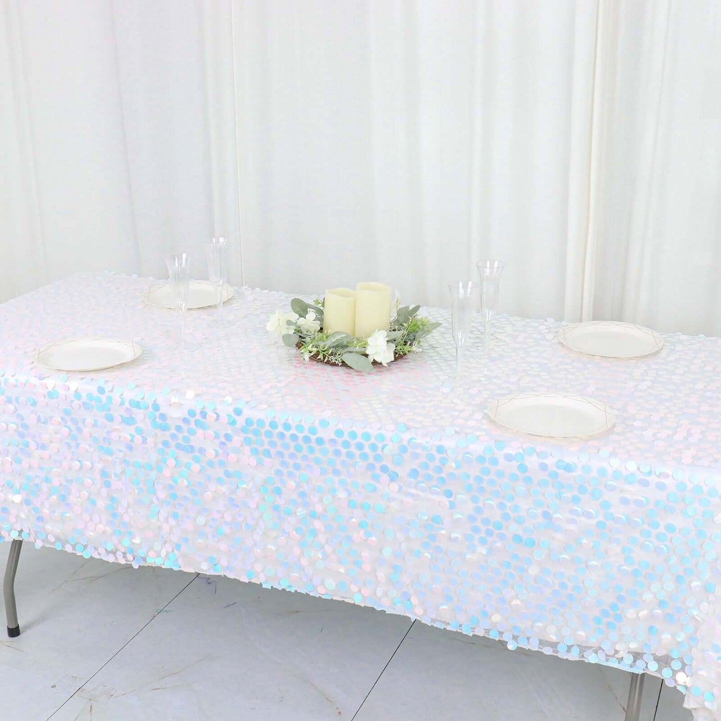 Sequin 60"x102" Rectangle Tablecloth Iridescent Blue - Big Payette Design for Modern Gatherings