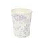 24-Pack Paper Cups in White with Lavender Lilac French Toile Print - Stylish Disposable Floral Party Cups for Weddings & All Purpose Use 9oz