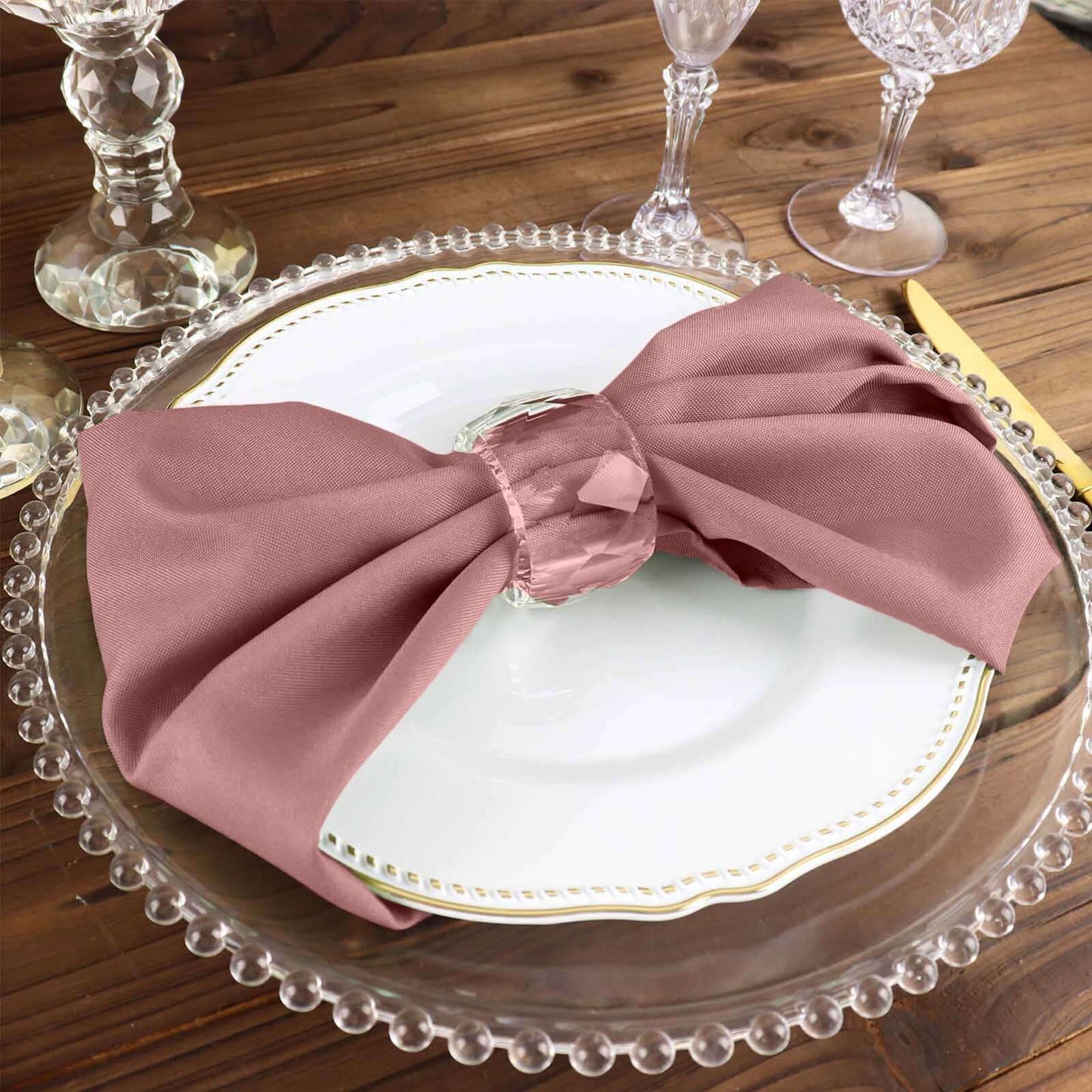 5 Pack Polyester 17"x17" Napkins Dusty Rose - Durable & Wrinkle Resistant Dinner Napkins