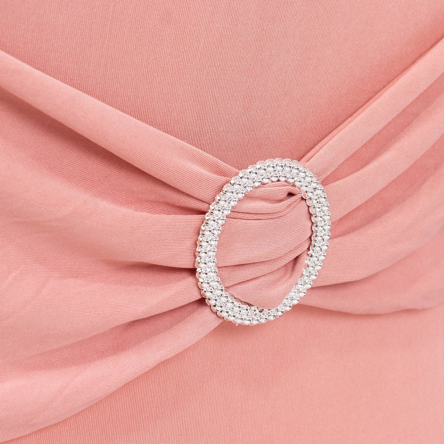 Stretch Spandex Chair Cover Dusty Rose for Folding Chairs - Secure Fit Slipcover with Silver Rhinestone Buckled Sash Band