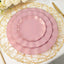 10-Pack Plastic 11" Round Dinner Plates in Dusty Rose Ruffled Rim with Gold Edging - Sturdy Disposable Dinnerware