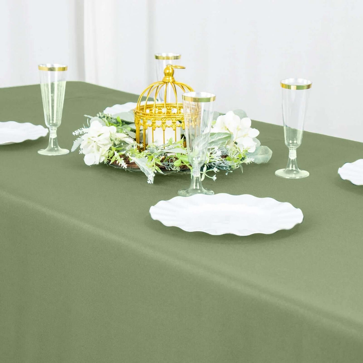 Premium Polyester 90"x132" Rectangle Tablecloth Dusty Sage Green - Seamless 220GSM Stain-Resistant Table Cover
