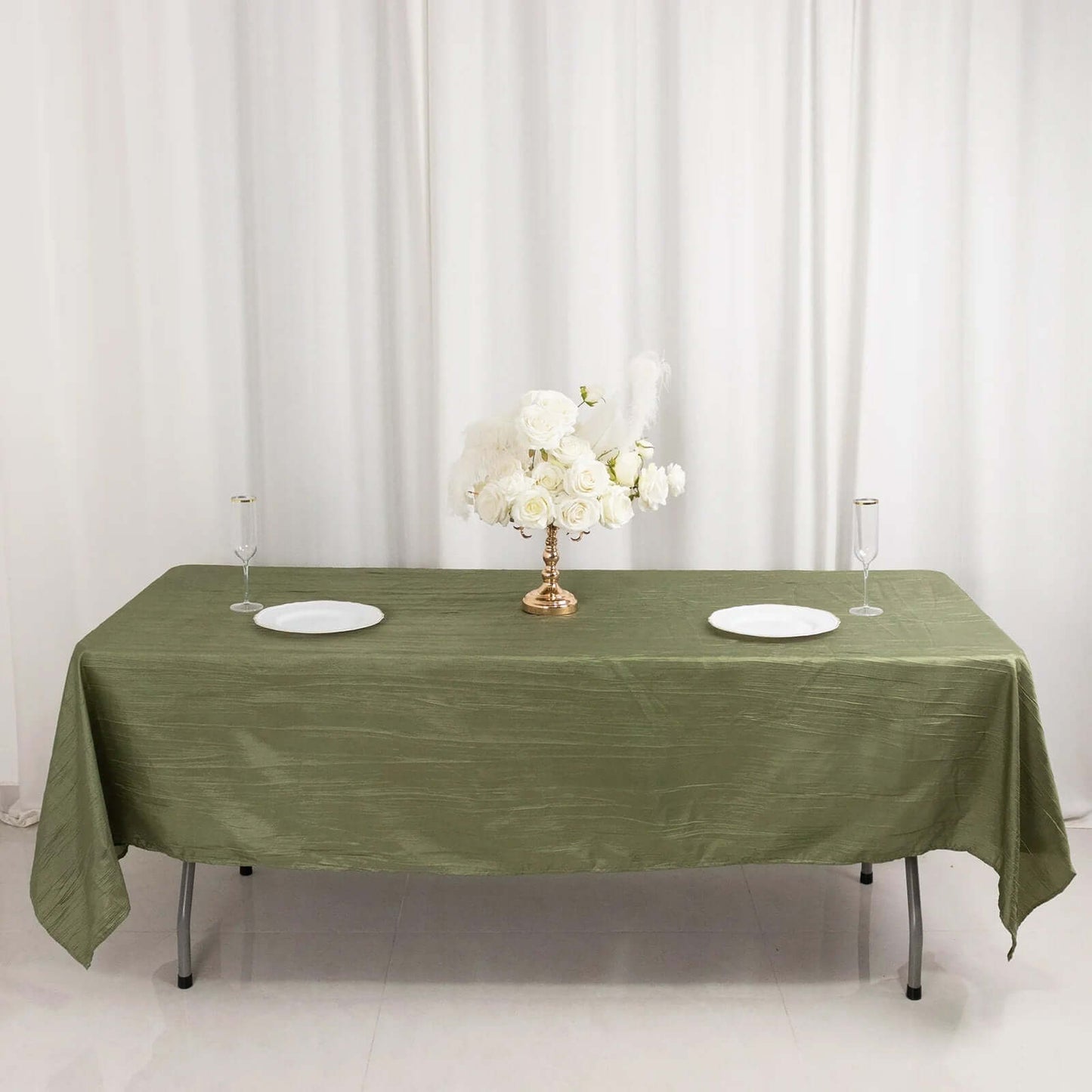 Taffeta 60"x102" Rectangle Tablecloth Dusty Sage Green - Accordion Crinkle Table Cover