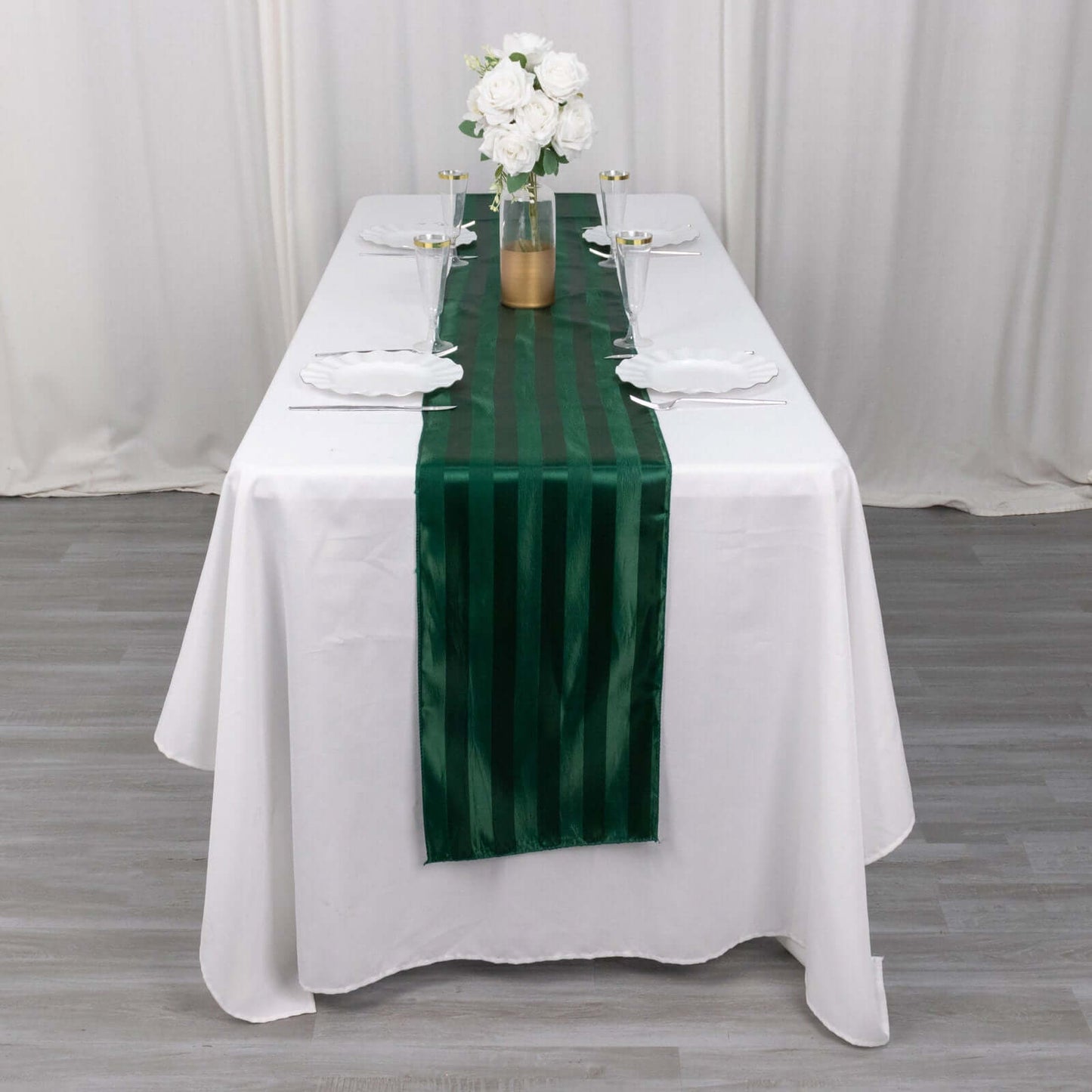 Satin 12"x108" Table Runner Hunter Emerald Green - Stripe Table Decor