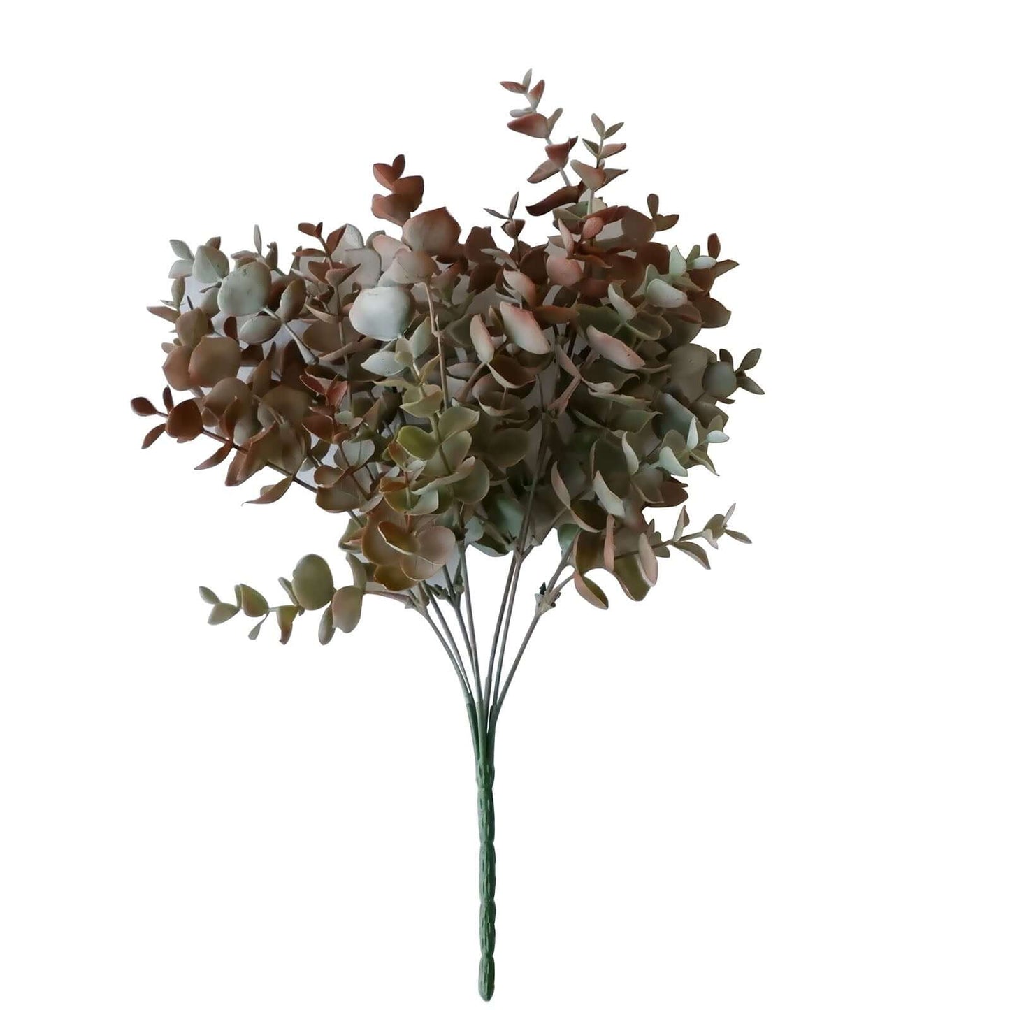 3 Pack 13" Frosted Green Red Artificial Farmhouse Eucalyptus Leaf Stems, Plastic Foliage Plants