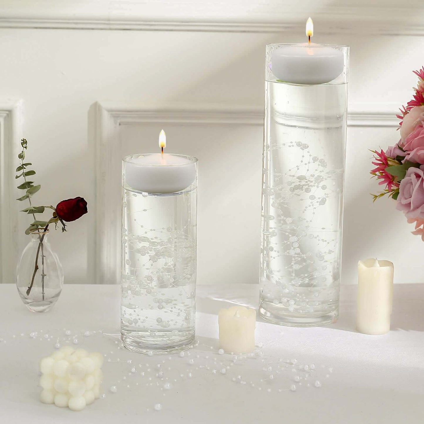 Faux Pearl String Beads Vase Filler - White DIY Craft Fishing Line Pearl Chains 100ft