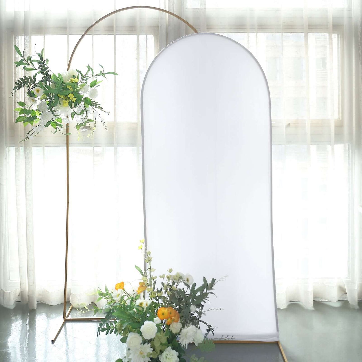 6ft Matte White Spandex Fitted Chiara Backdrop Stand Cover For Round Top Wedding Arch