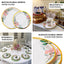 25-Pack Paper 7" Round Dessert Plates in White with Peony Floral Design & Gold Rim - Disposable Floral Salad Appetizer Plates for Brunches & Afternoon Teas