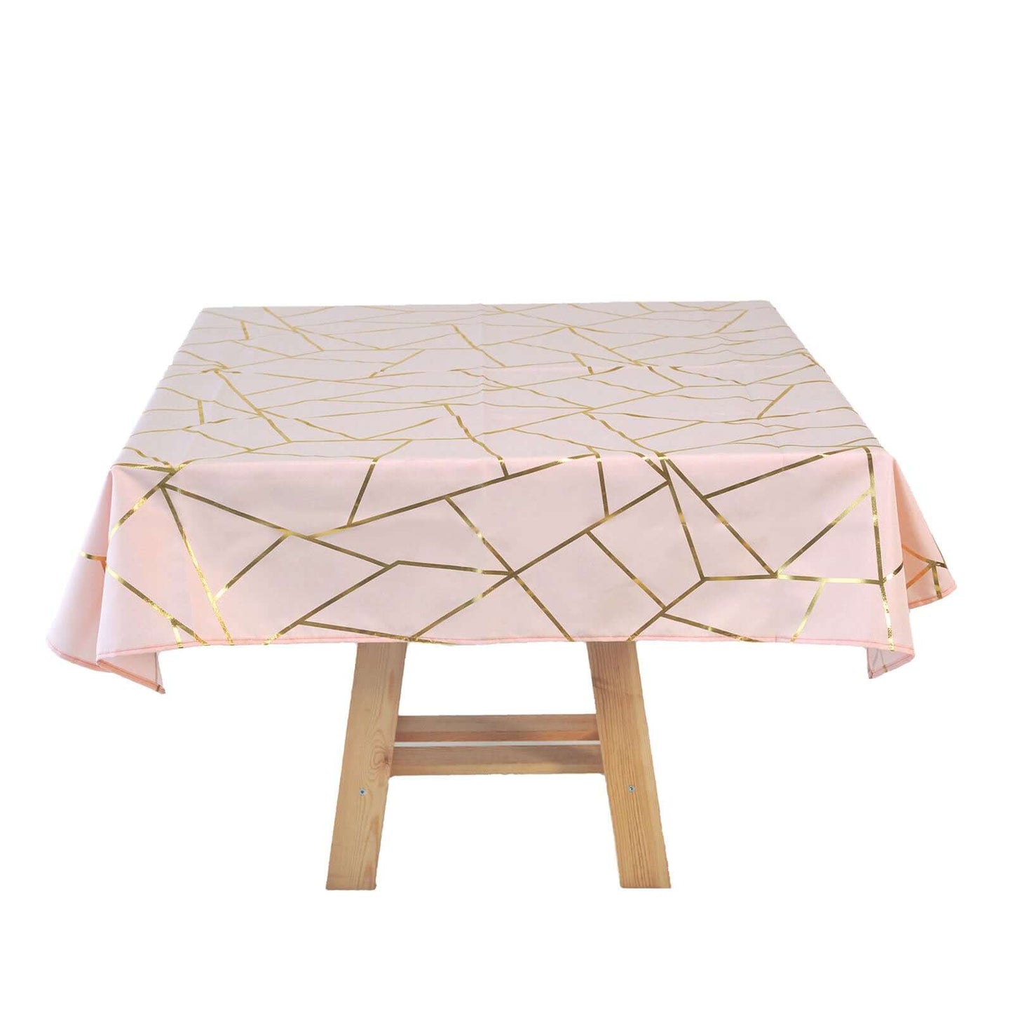 Polyester 54"x54" Square Tablecloth Blush with Gold Foil Geometric Pattern - Wrinkle-Resistant & Durable Table Cover