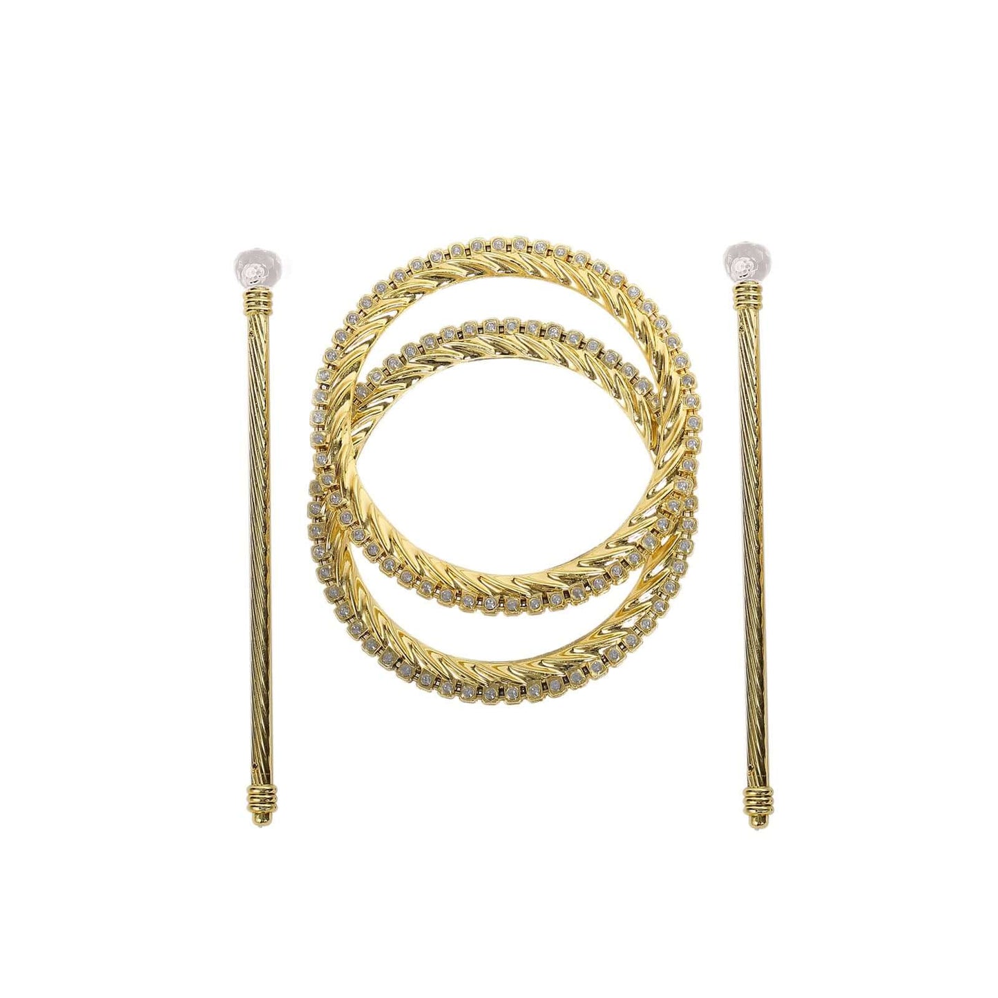 Set of 2 6" Gold Acrylic Braided Barrette Style Curtain Tie Backs With Crystal Diamond Studded Edge, Round Backdrop Drapery Brooch Holdbacks