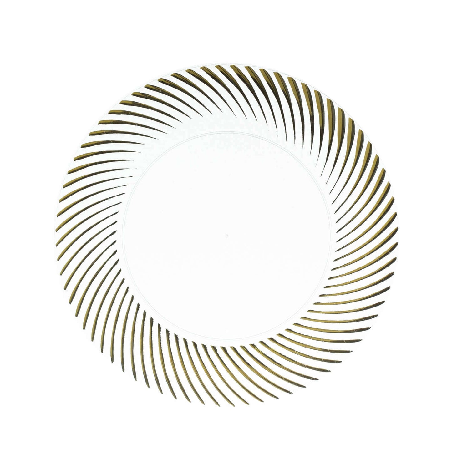 10-Pack Plastic 7" Round Dessert Plates in Clear with Gold Swirl Rim